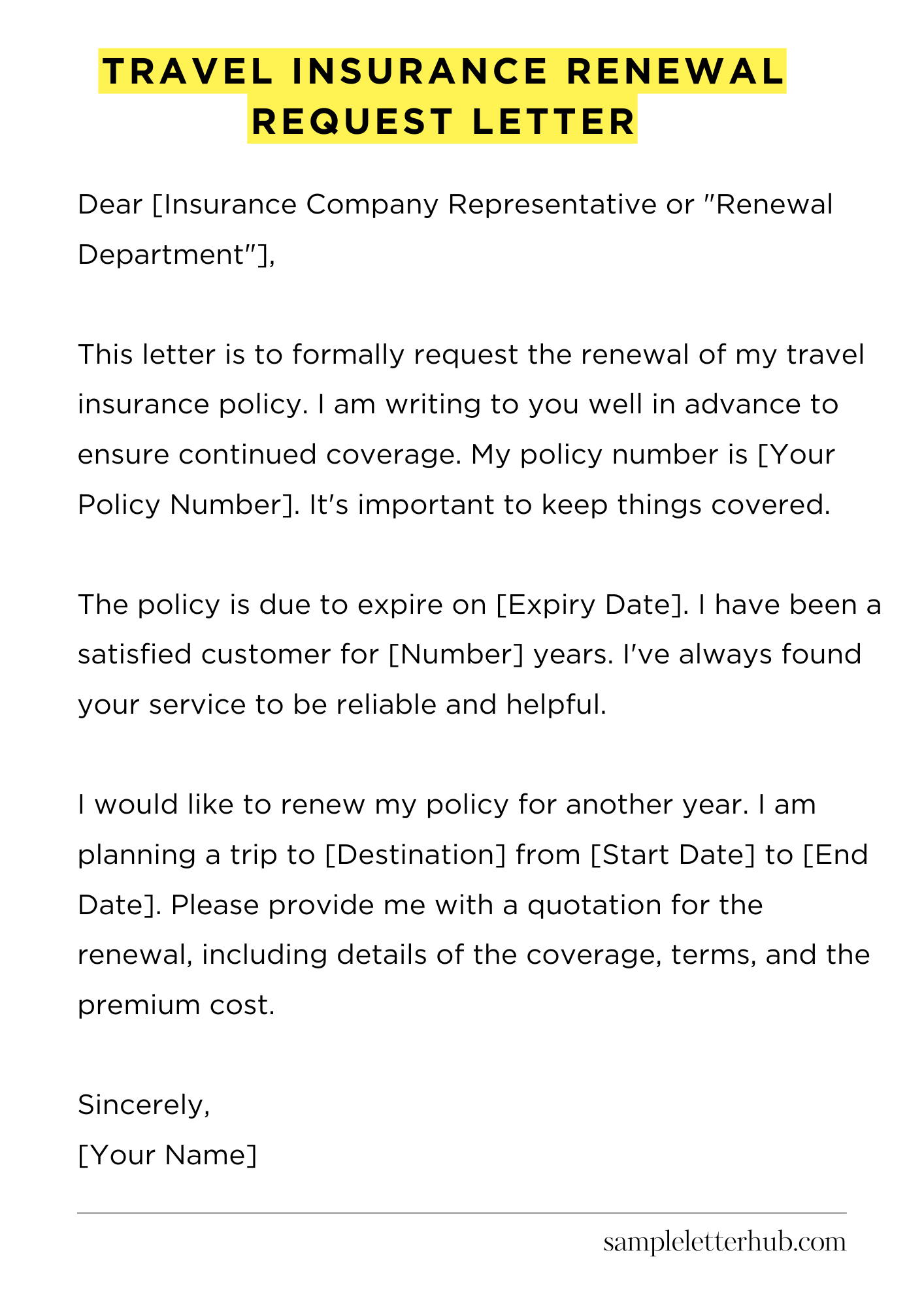 Travel Insurance Renewal Request Letter