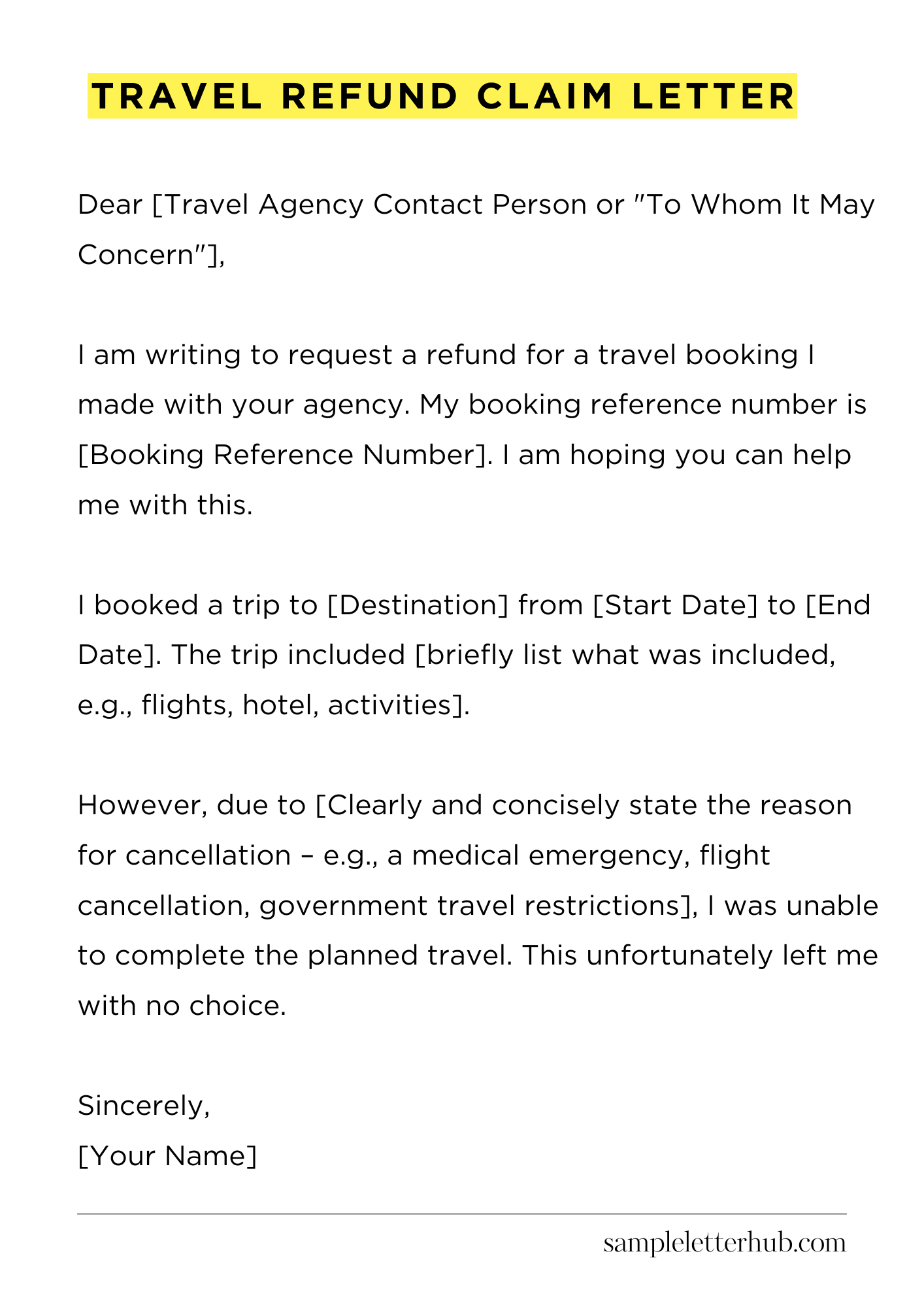 Travel Refund Claim Letter