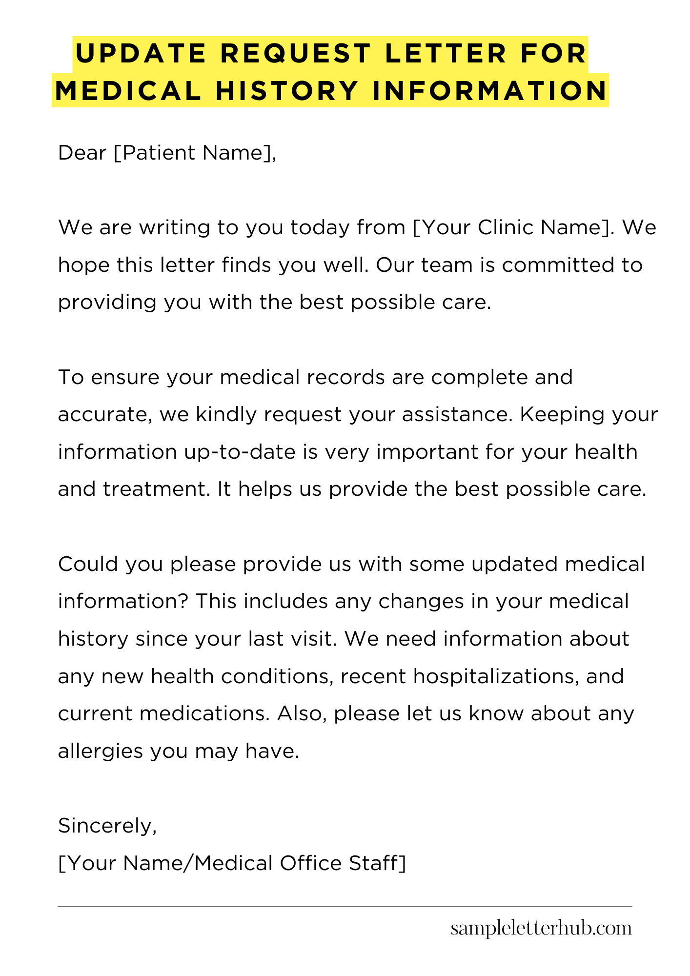 Update Request Letter for Medical History Information