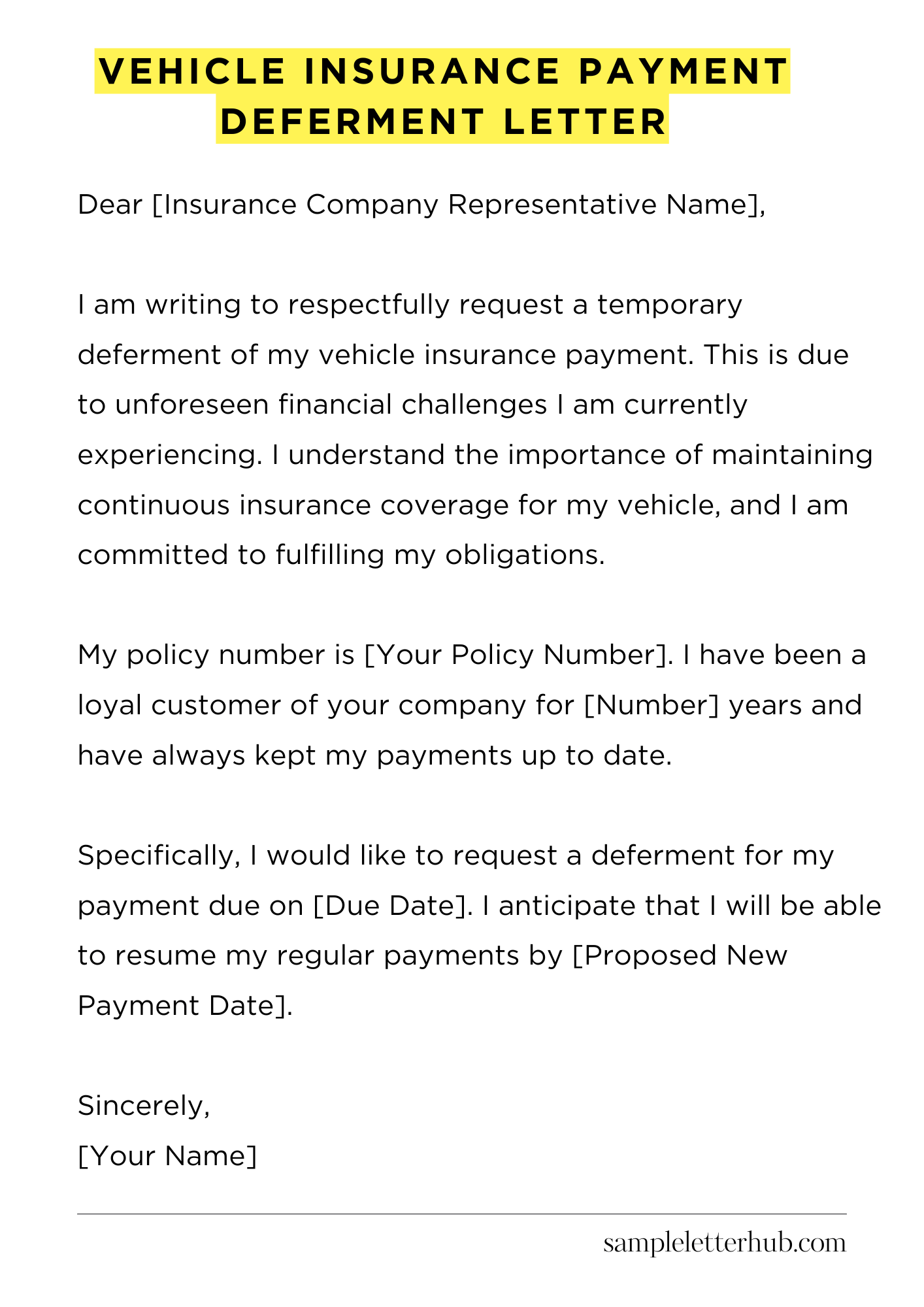 Vehicle Insurance Payment Deferment Letter