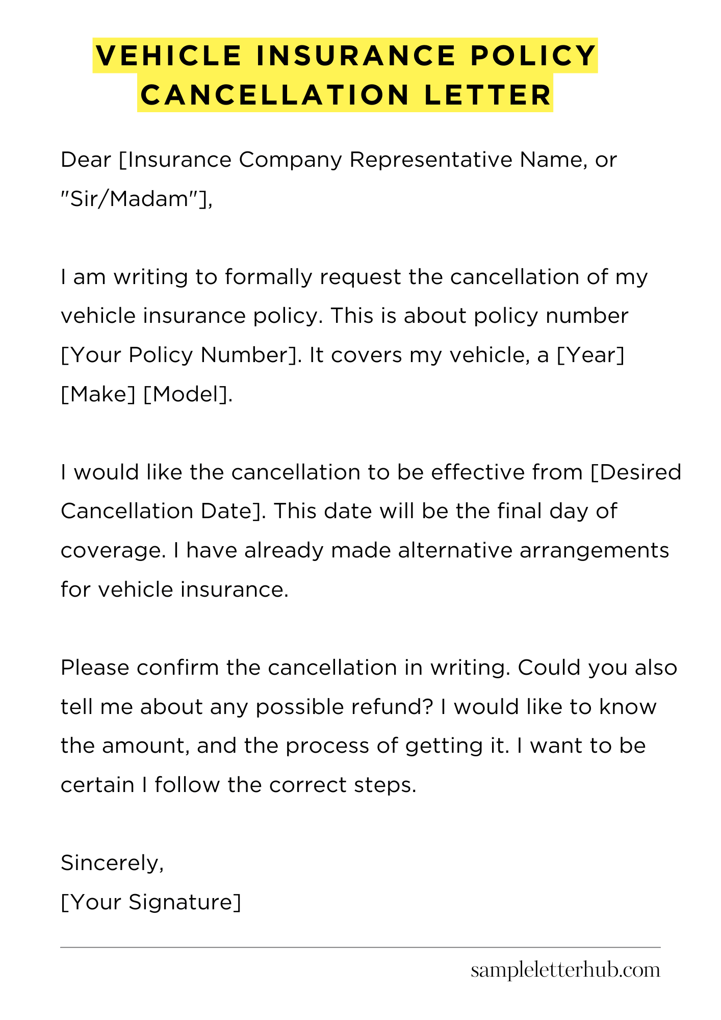 Vehicle Insurance Policy Cancellation Letter
