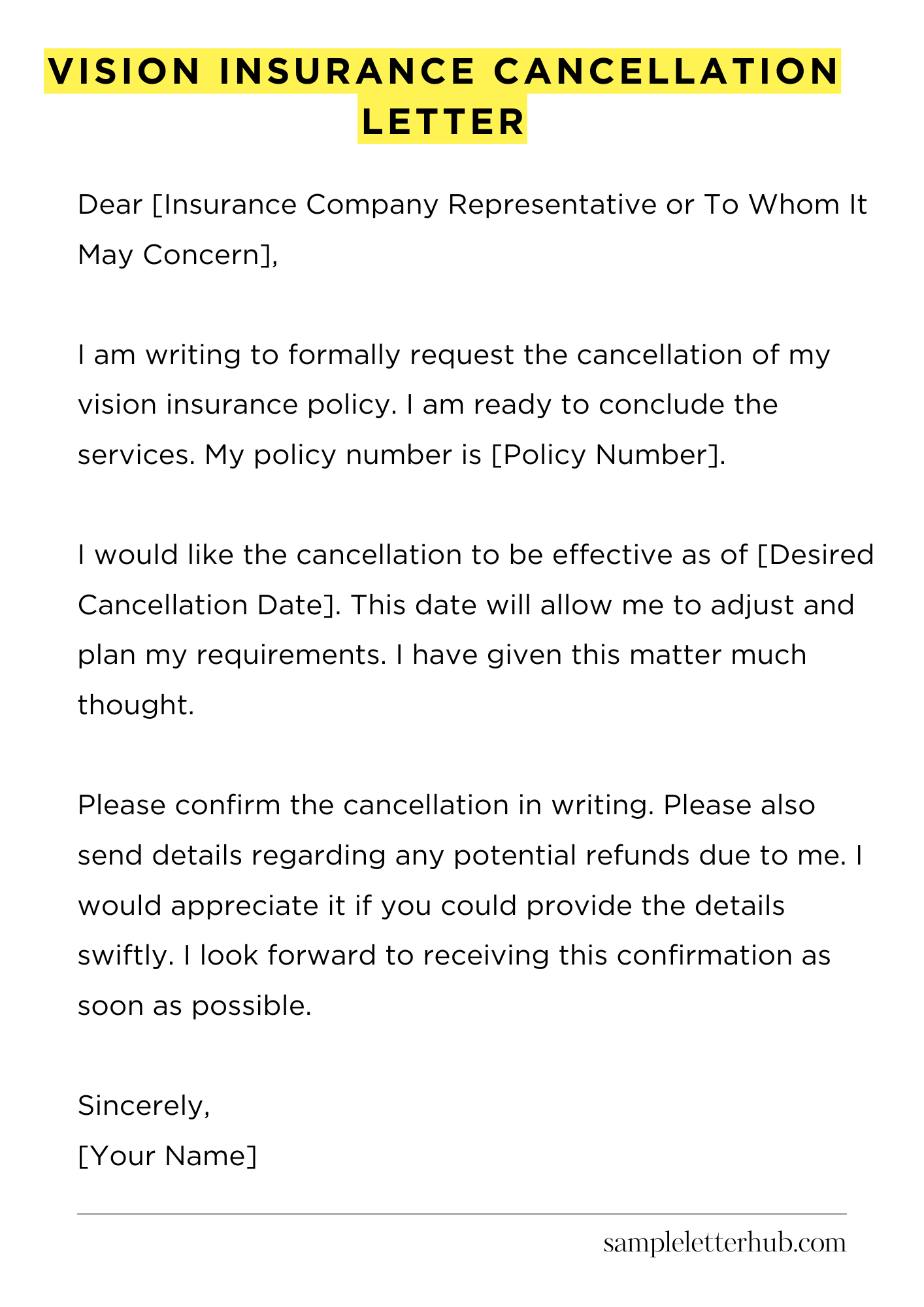 Vision Insurance Cancellation Letter