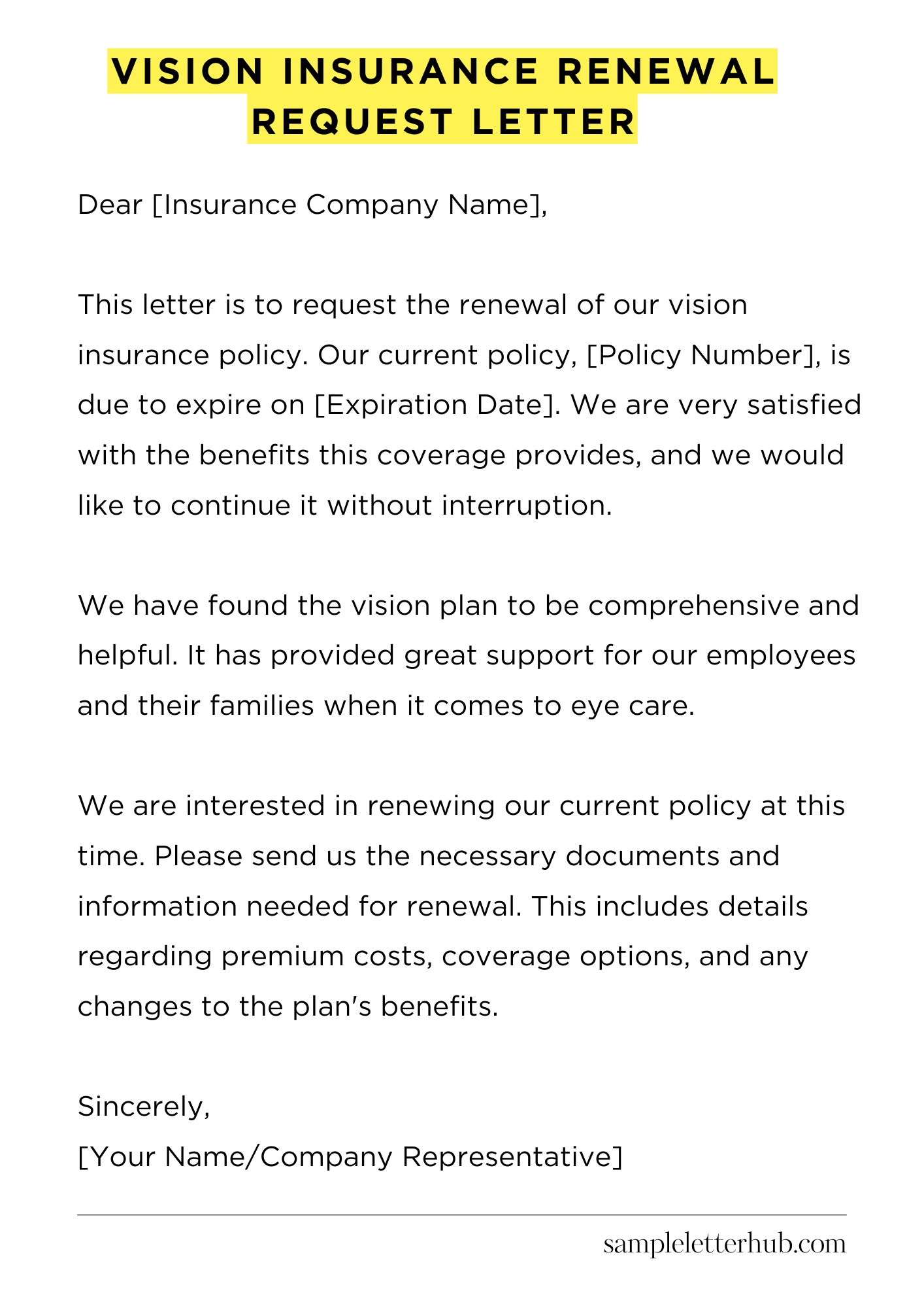 Vision Insurance Renewal Request Letter