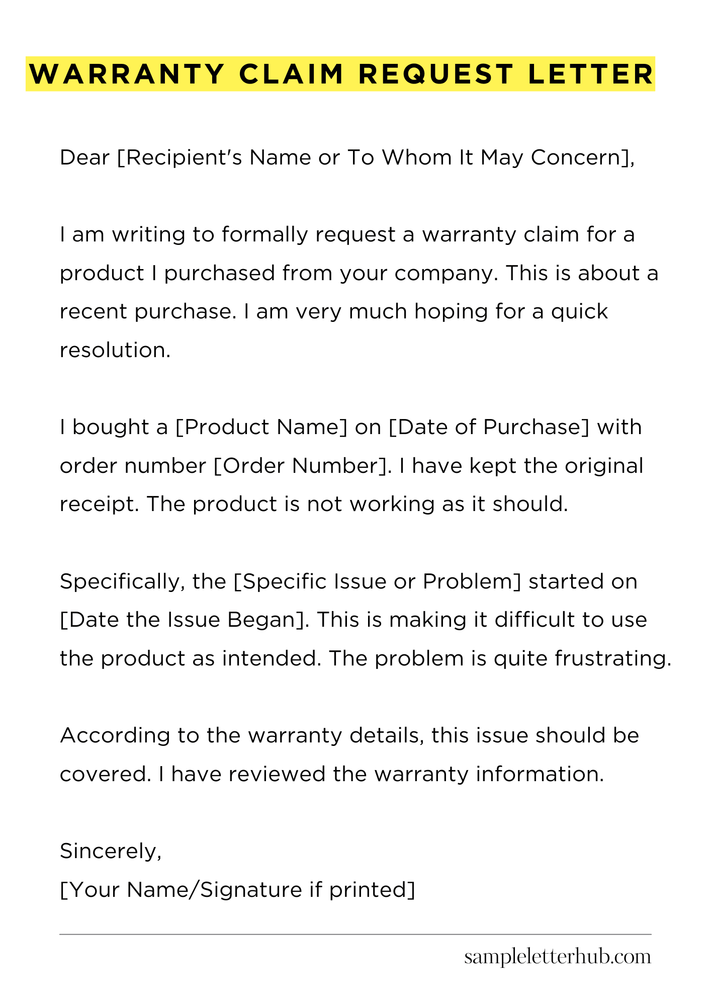 Warranty Claim Request Letter
