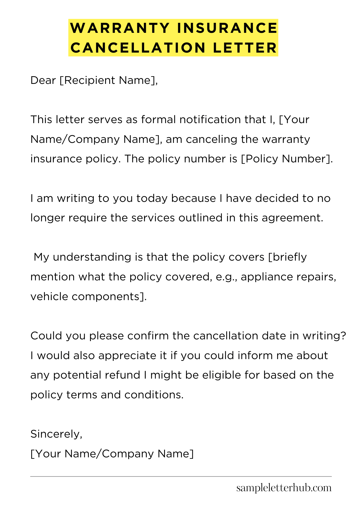 Warranty Insurance Cancellation Letter