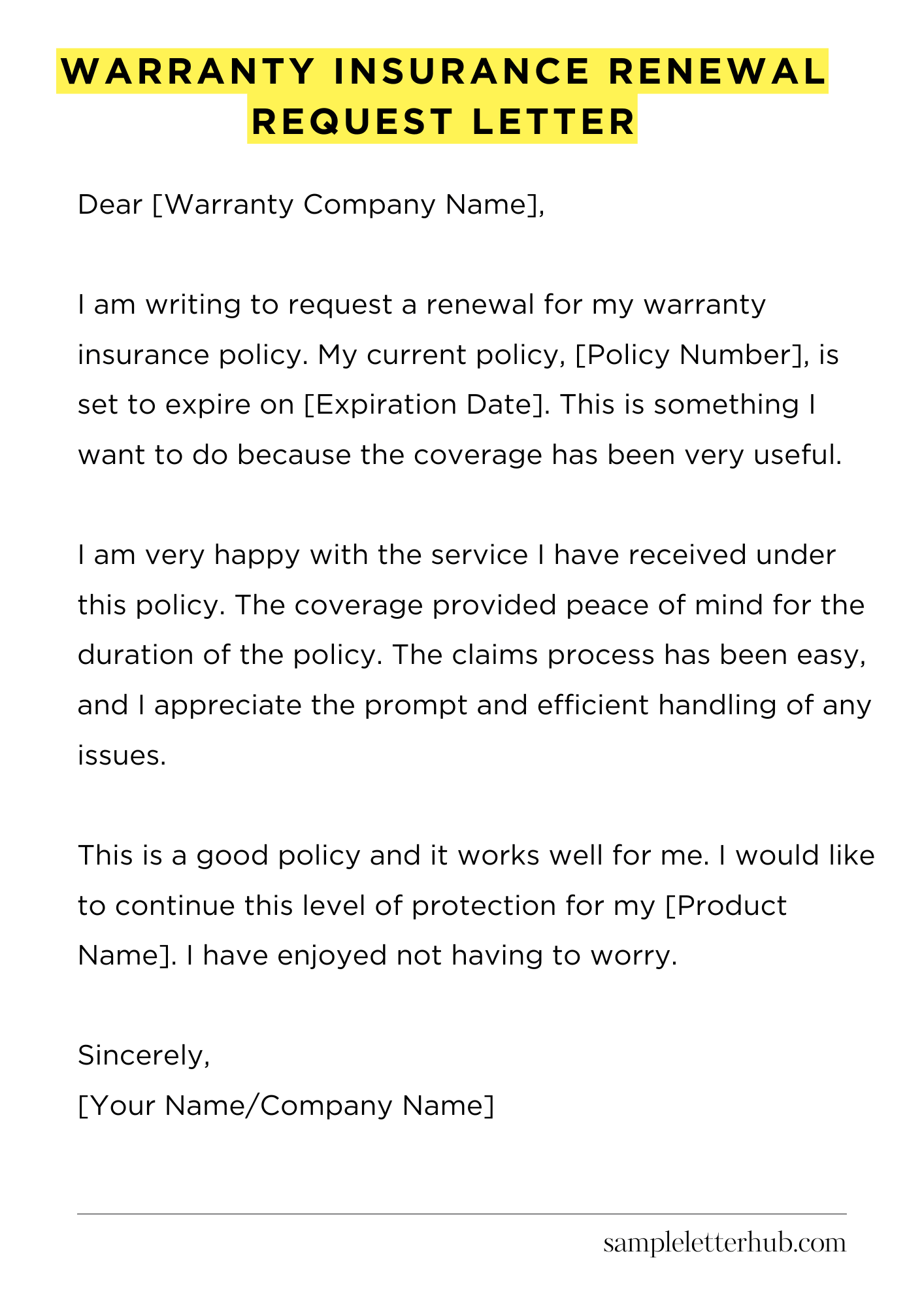 Warranty Insurance Renewal Request Letter