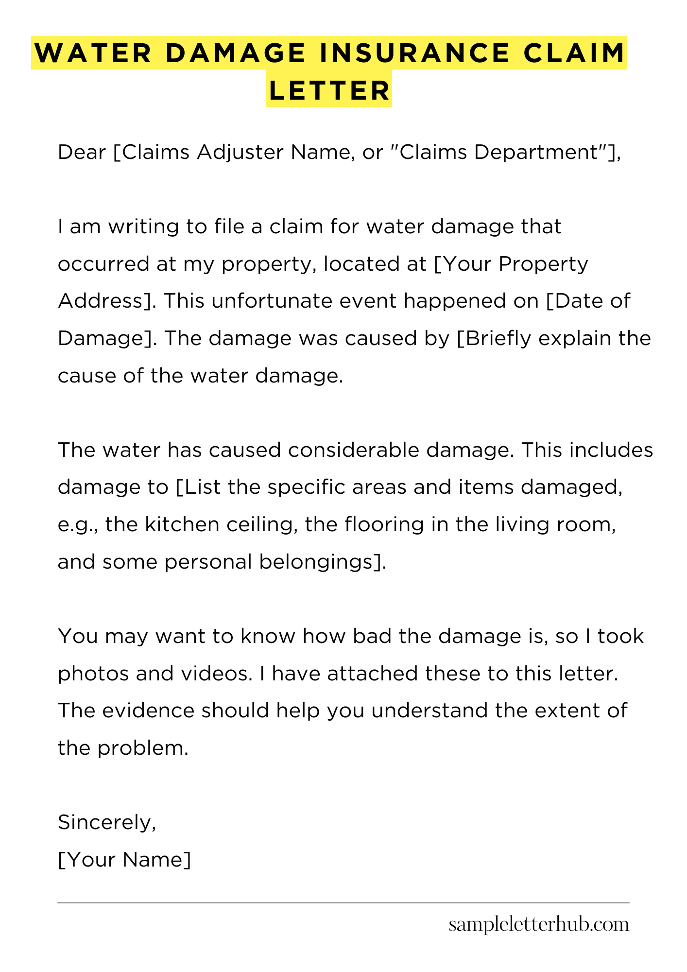 Water Damage Insurance Claim Letter