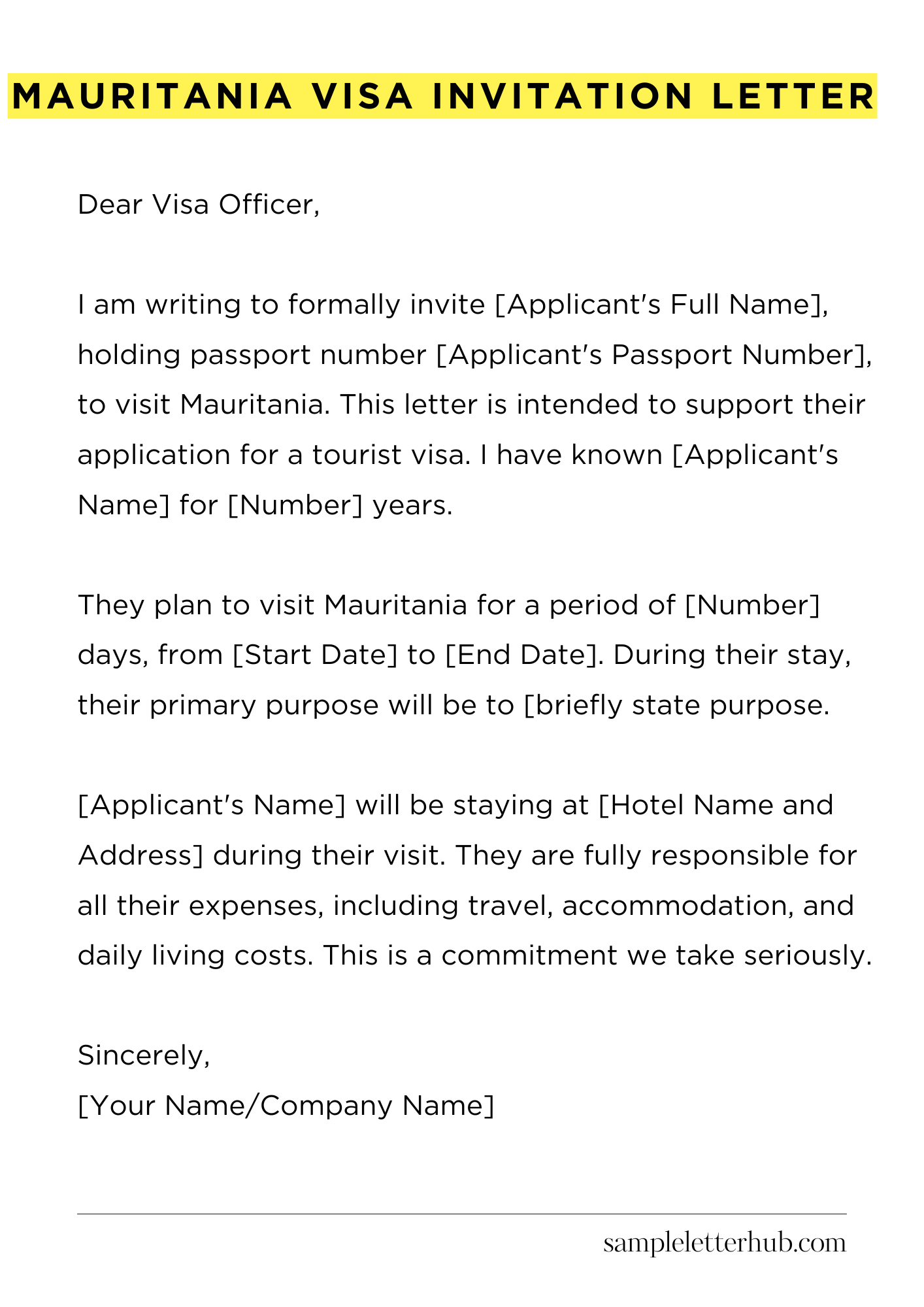 Mauritania Visa Invitation Letter