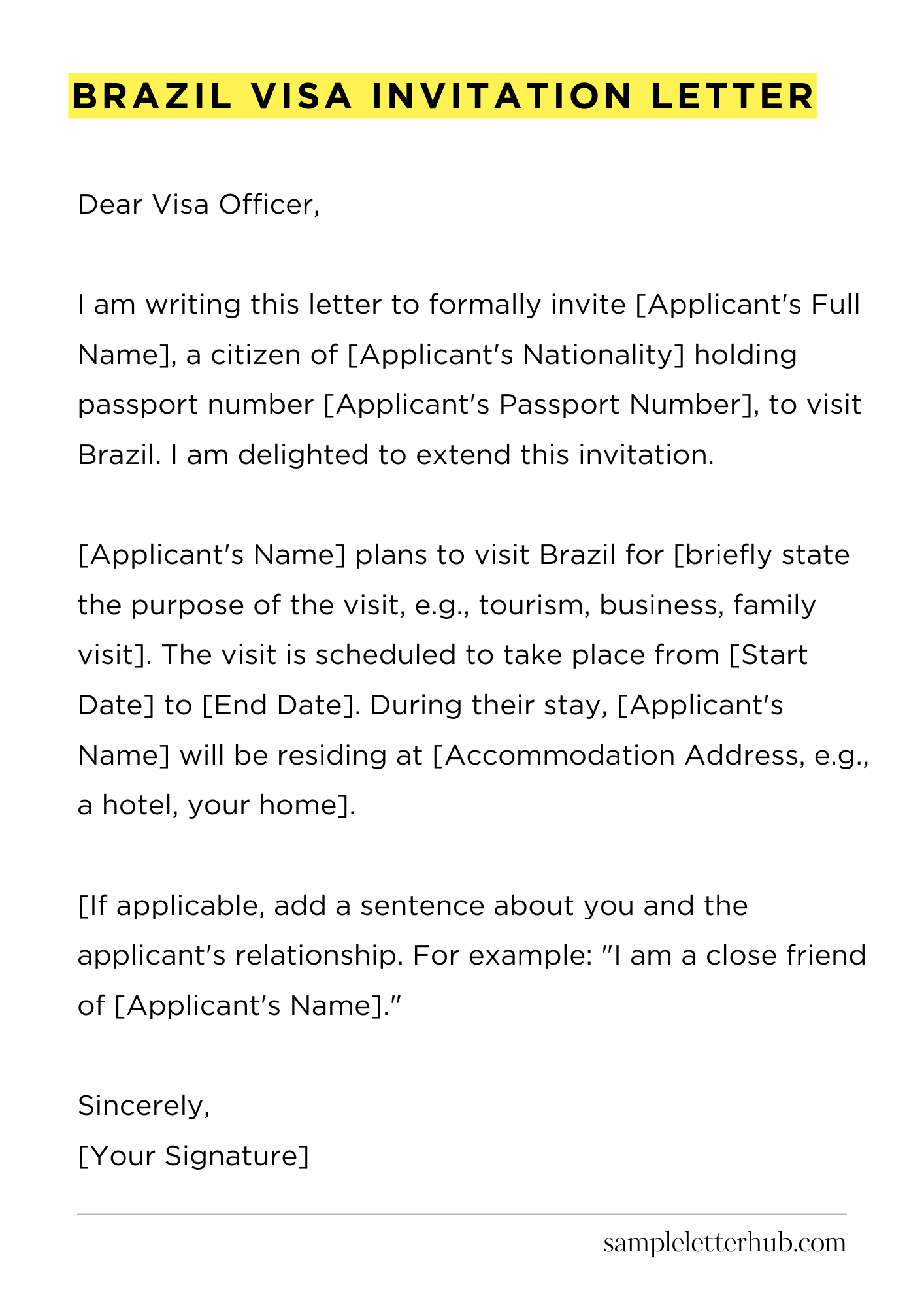 Brazil Visa Invitation Letter