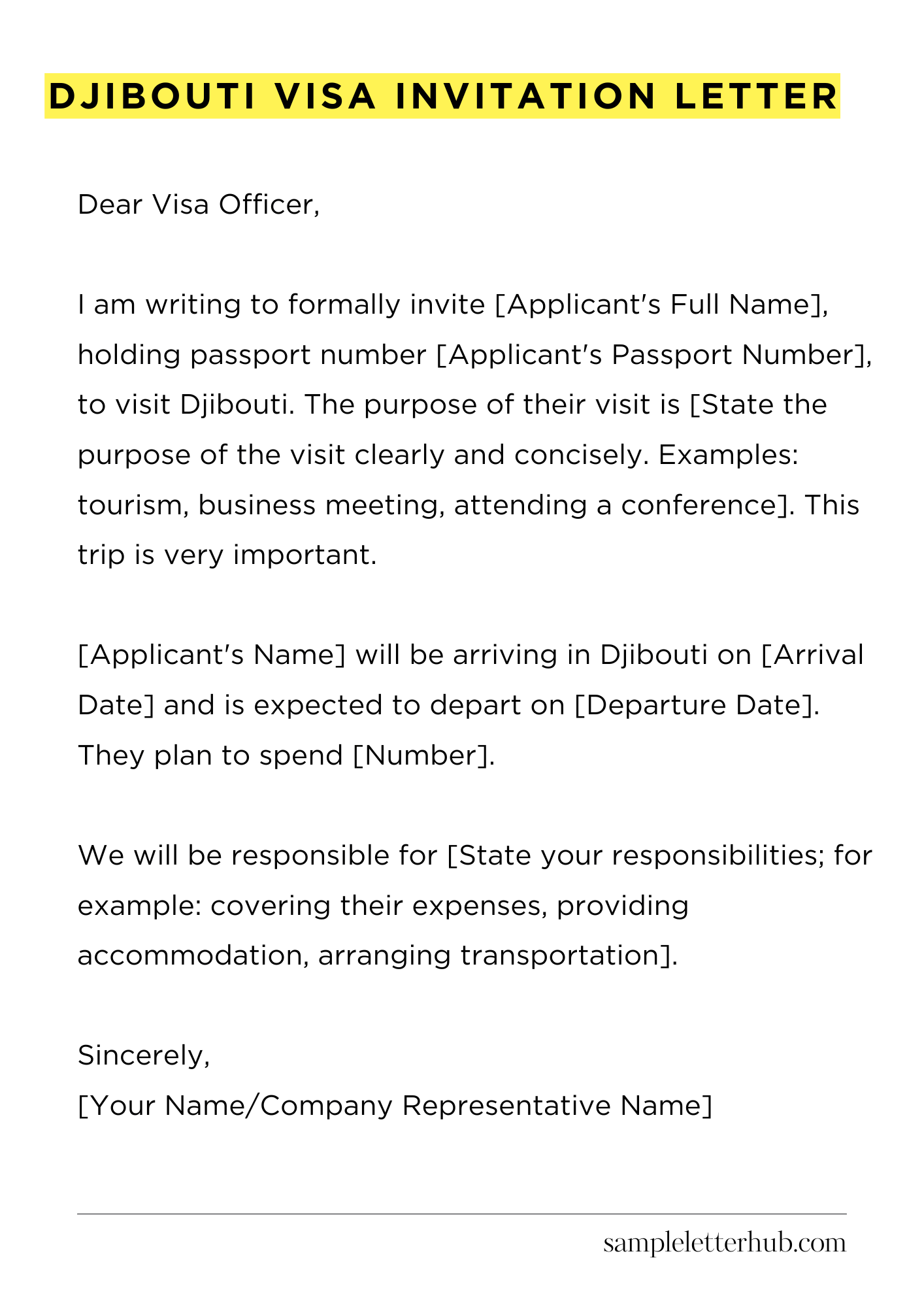 Djibouti Visa Invitation Letter