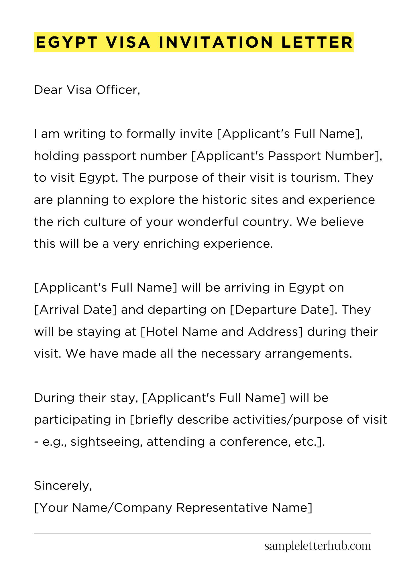 Egypt Visa Invitation Letter