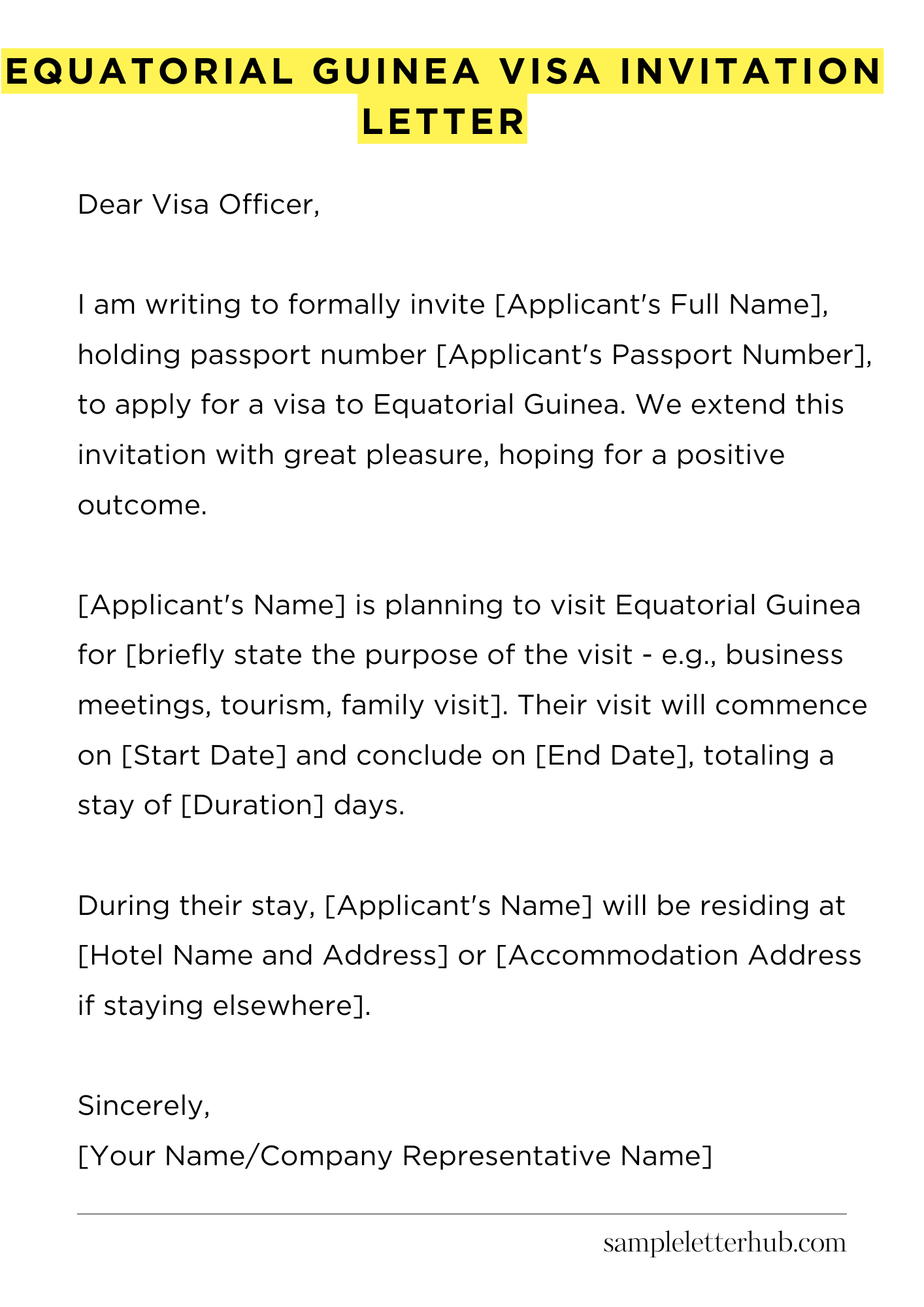 Equatorial Guinea Visa Invitation Letter
