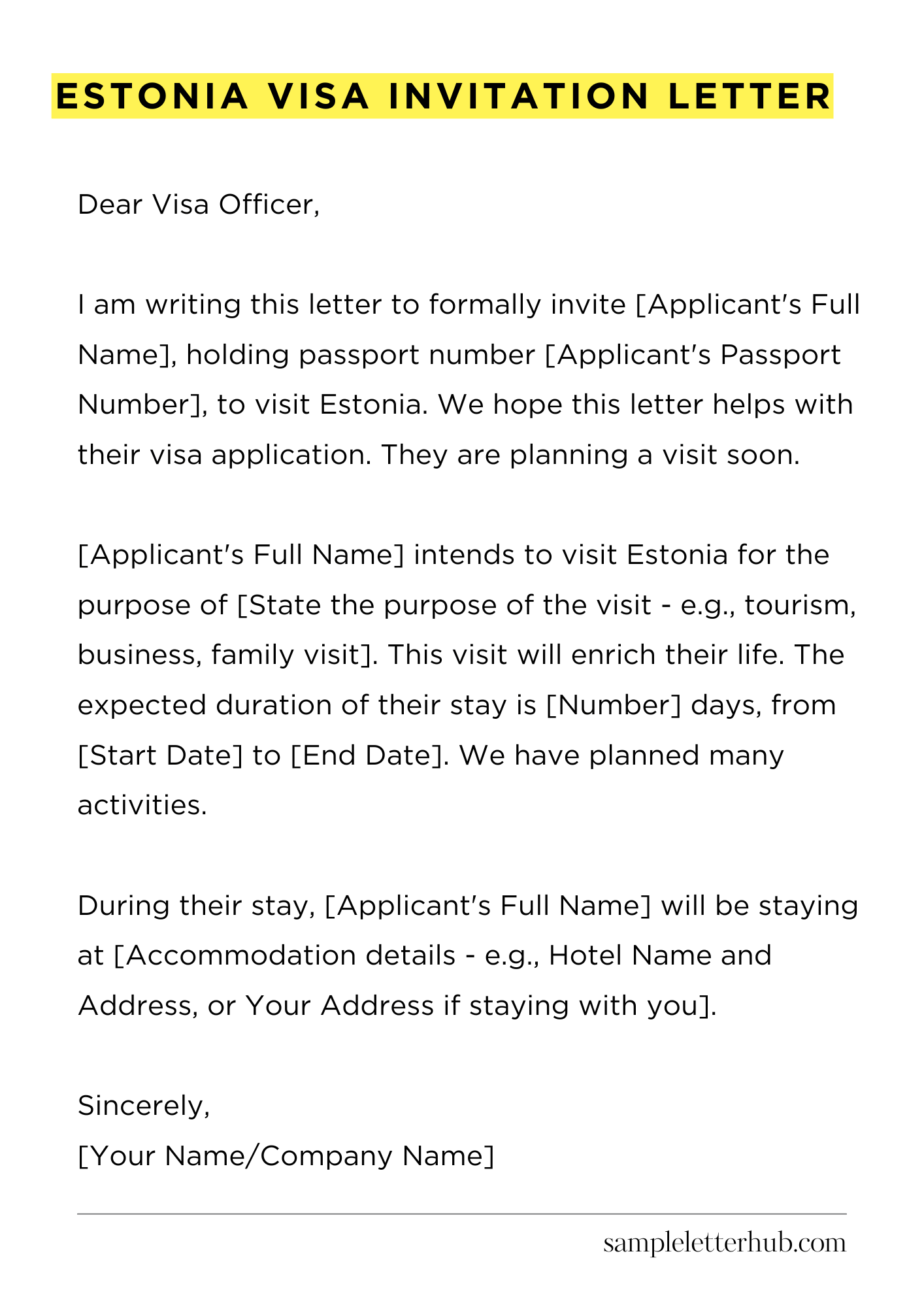 Estonia Visa Invitation Letter