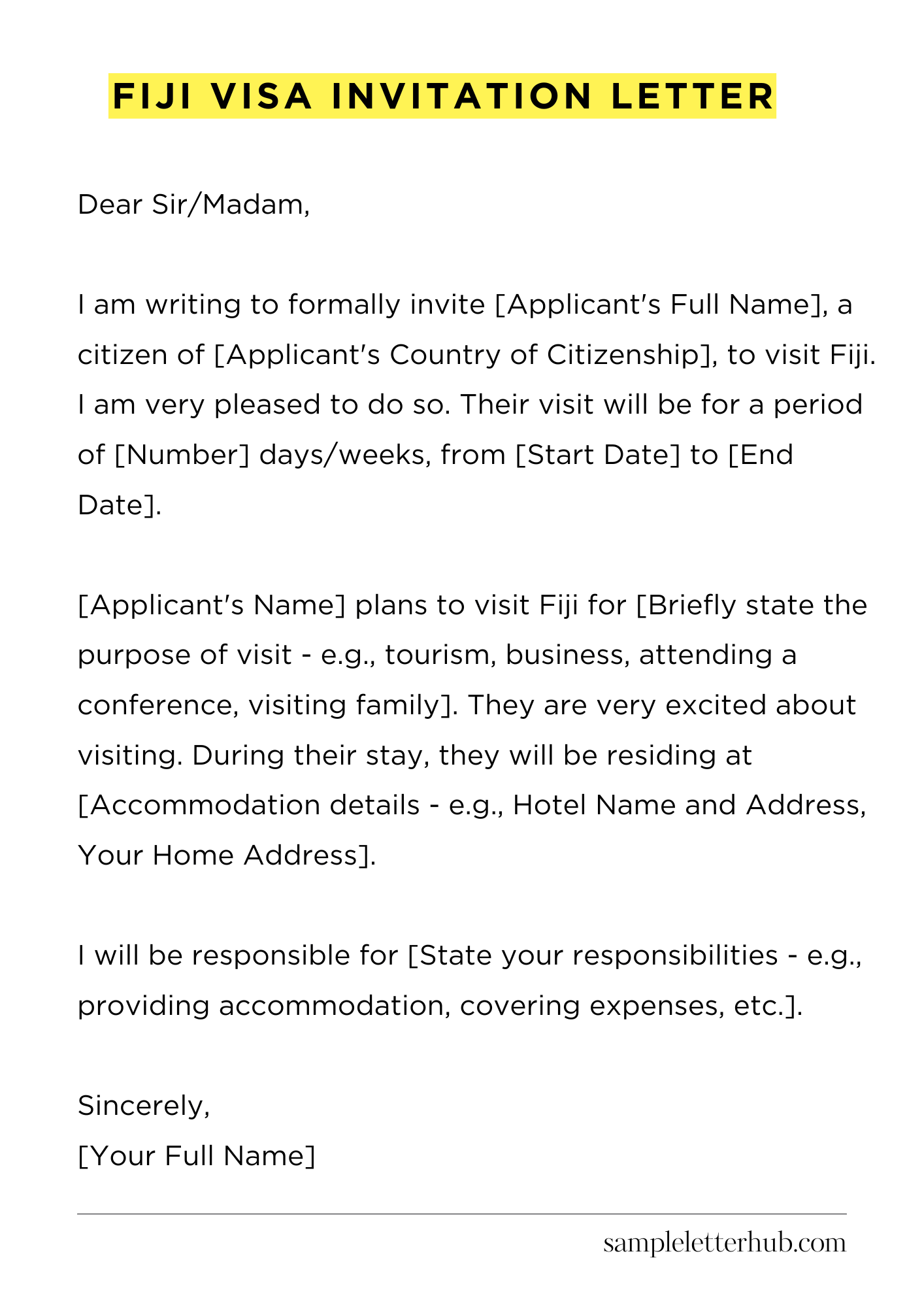 Fiji Visa Invitation Letter