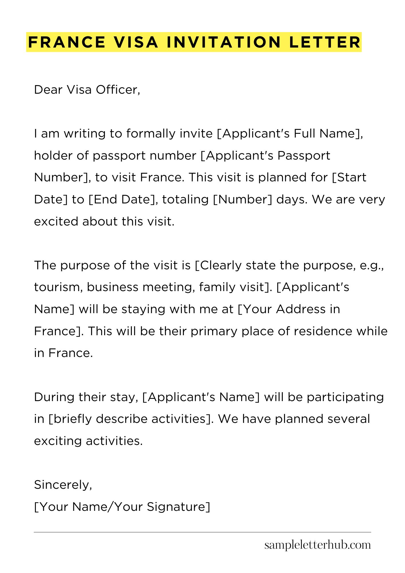 France Visa Invitation Letter