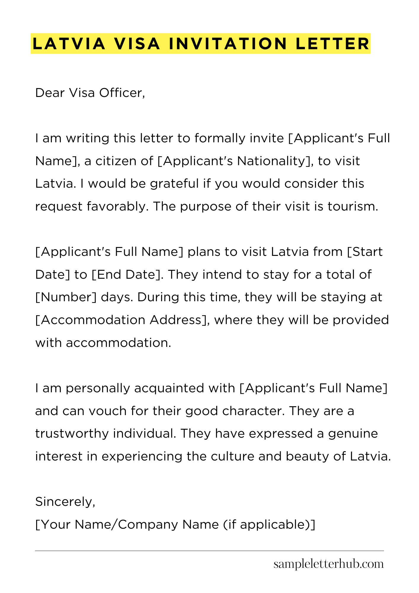 Latvia Visa Invitation Letter