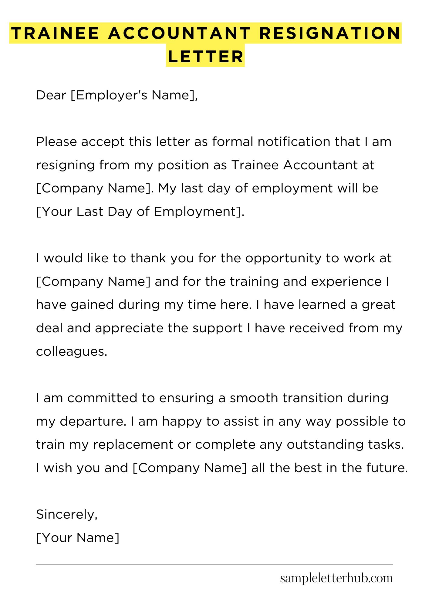 Trainee Accountant Resignation Letter