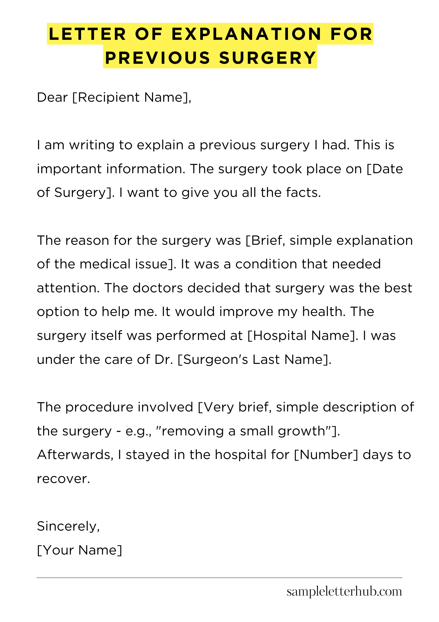 Letter of Explanation for Previous Surgery