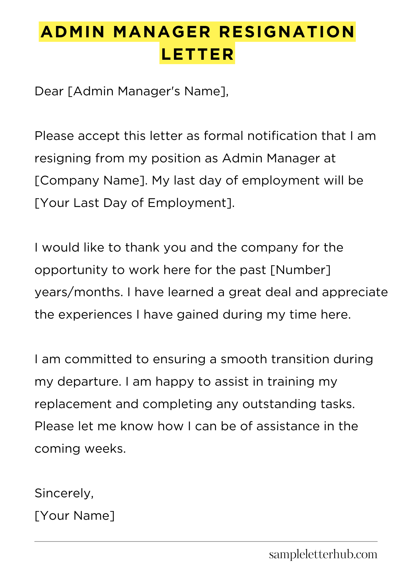 Admin Manager Resignation Letter