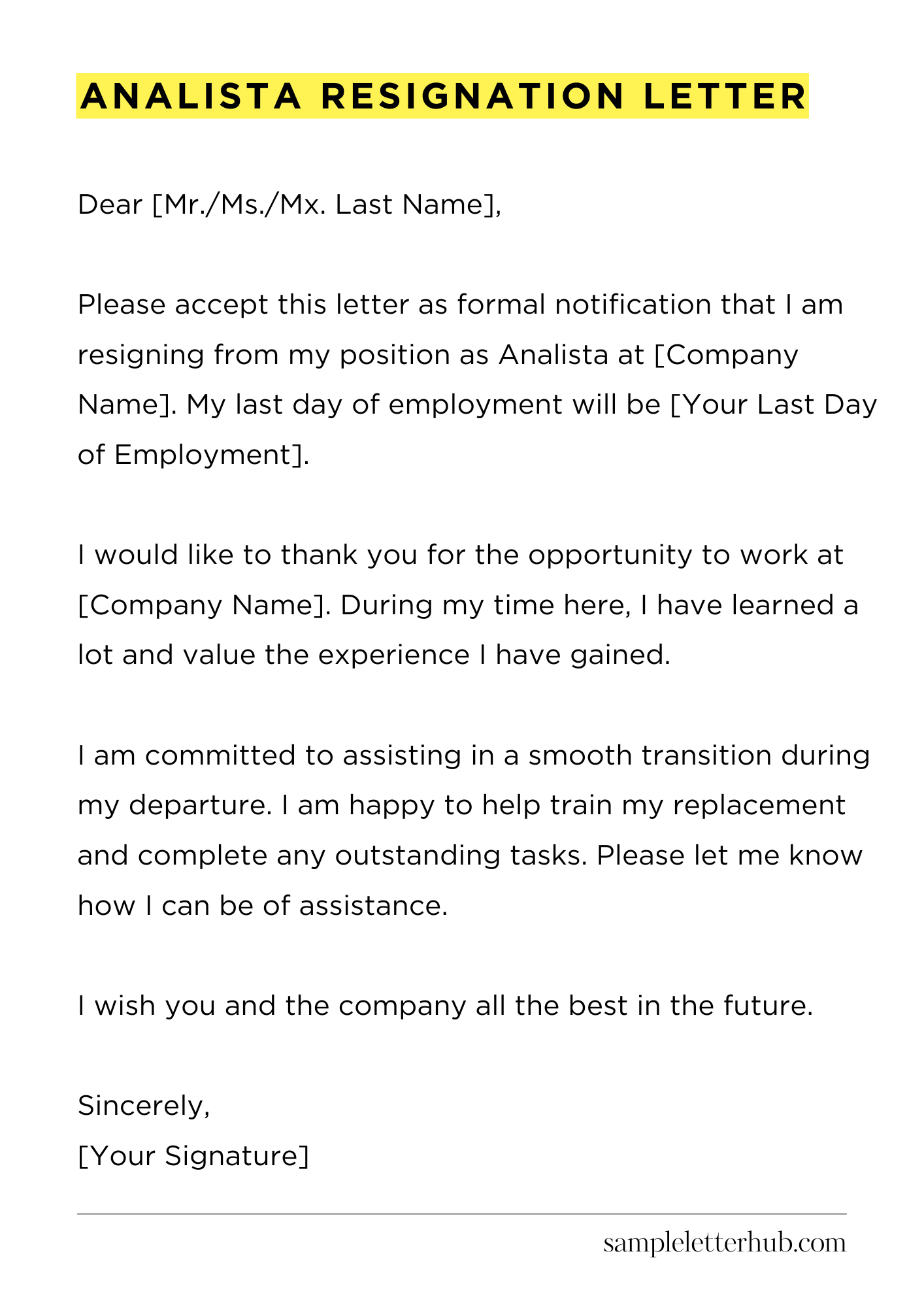 Analista Resignation Letter