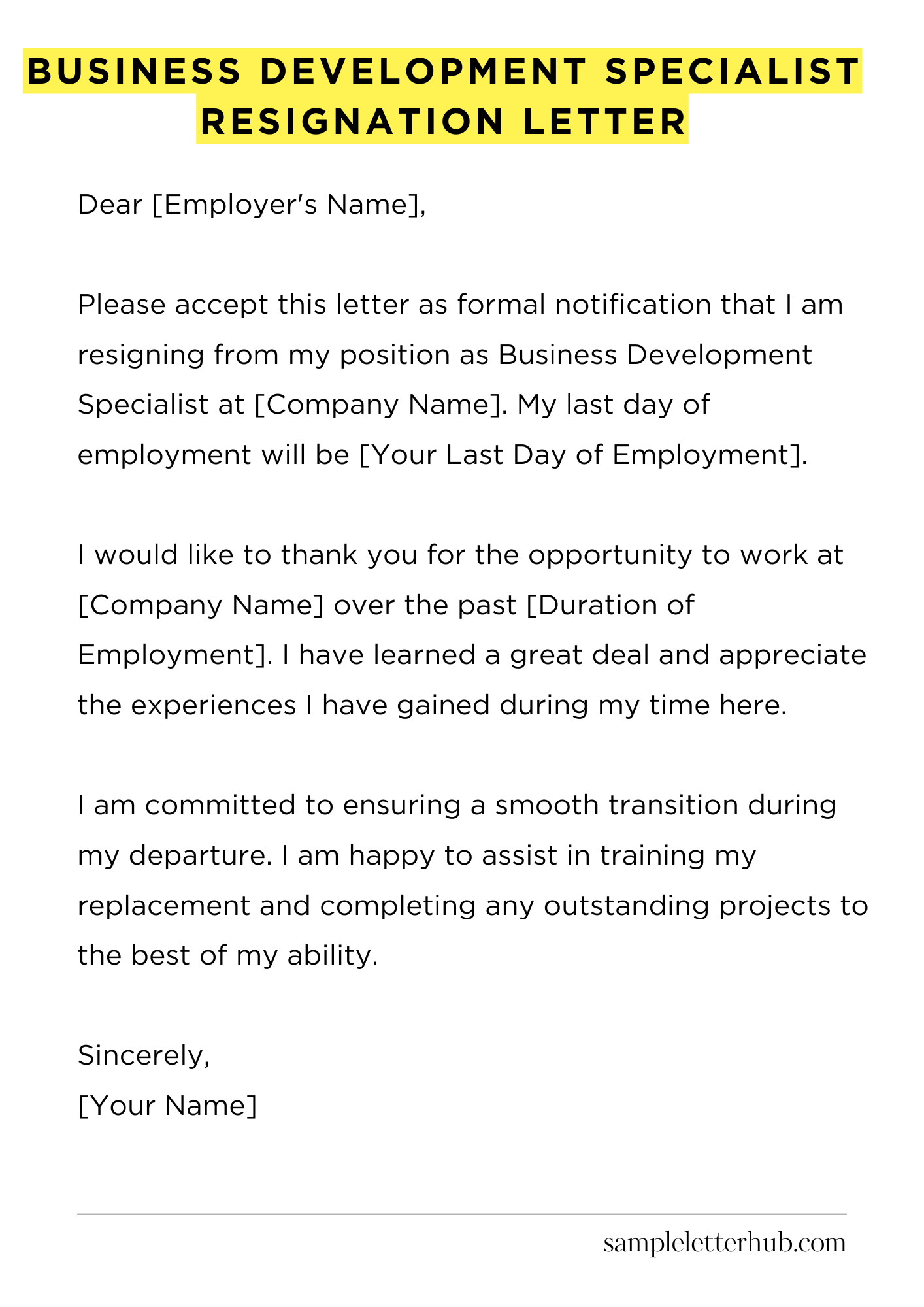 Business Development Specialist Resignation Letter