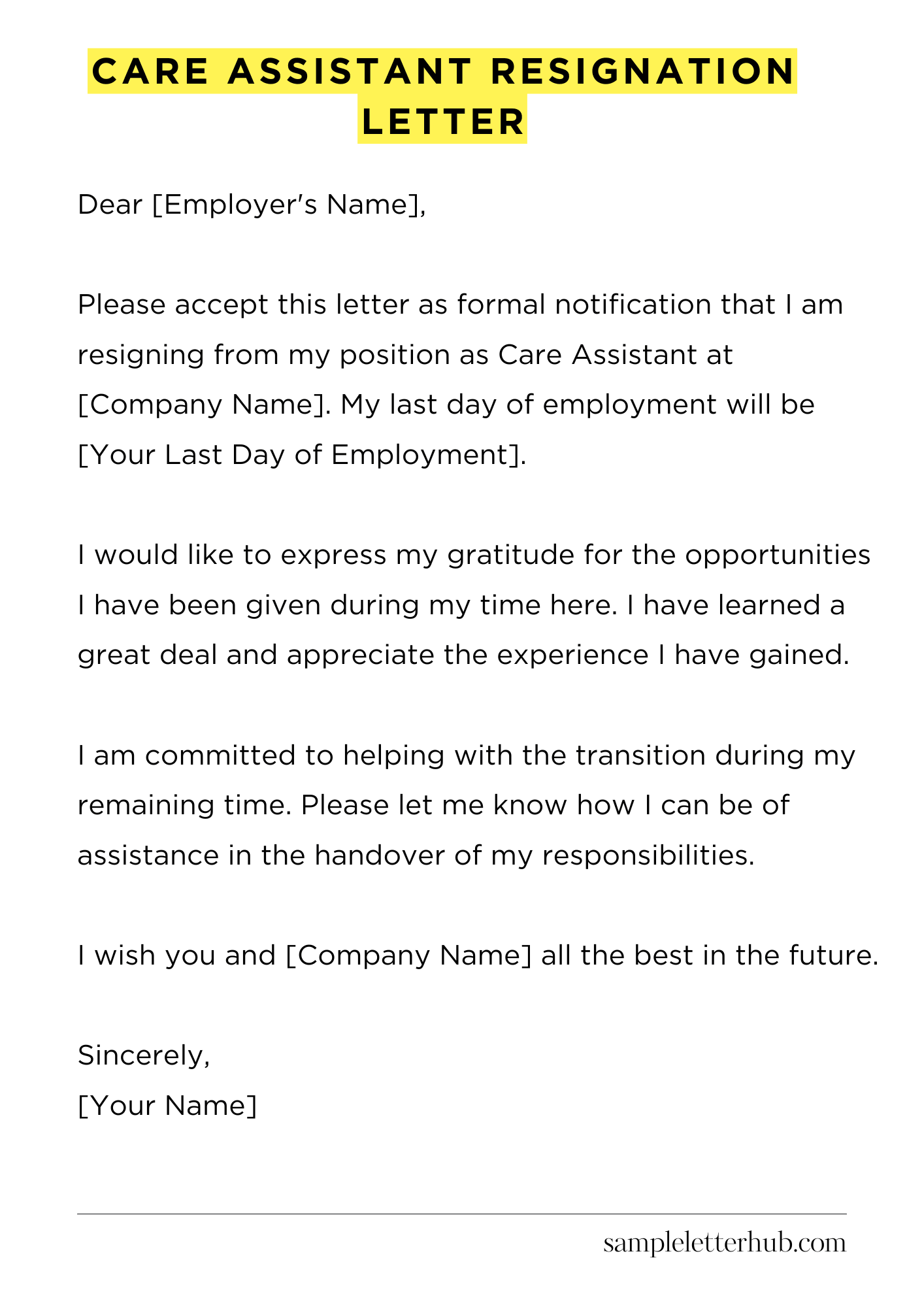 Care Assistant Resignation Letter