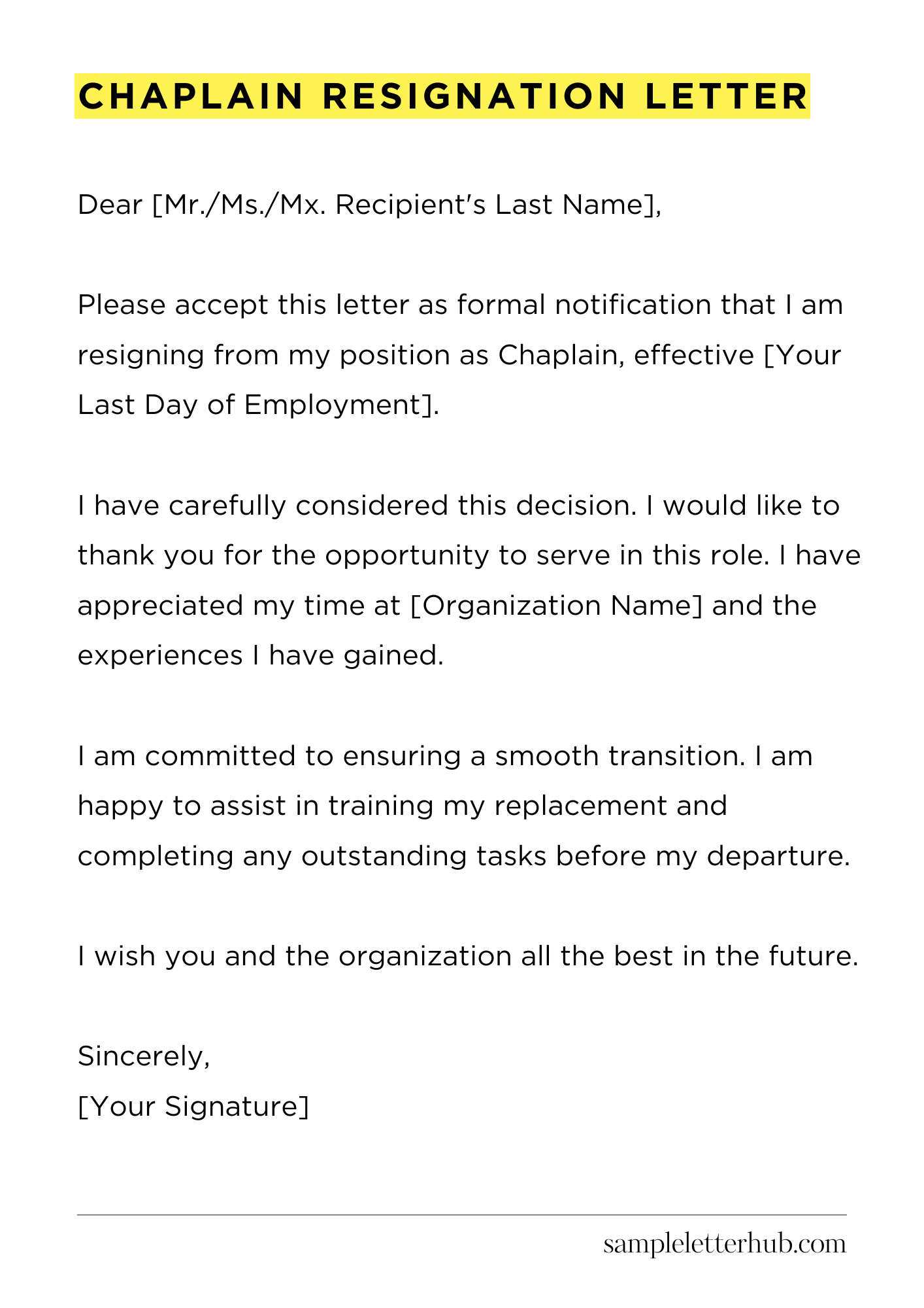Chaplain Resignation Letter