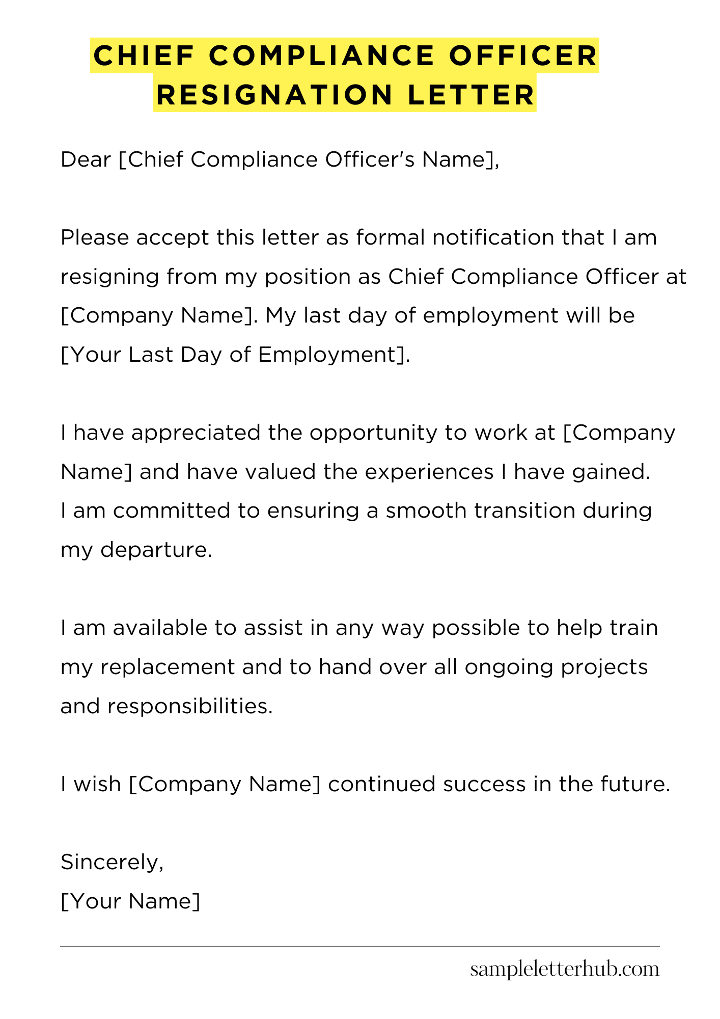 Chief Compliance Officer Resignation Letter