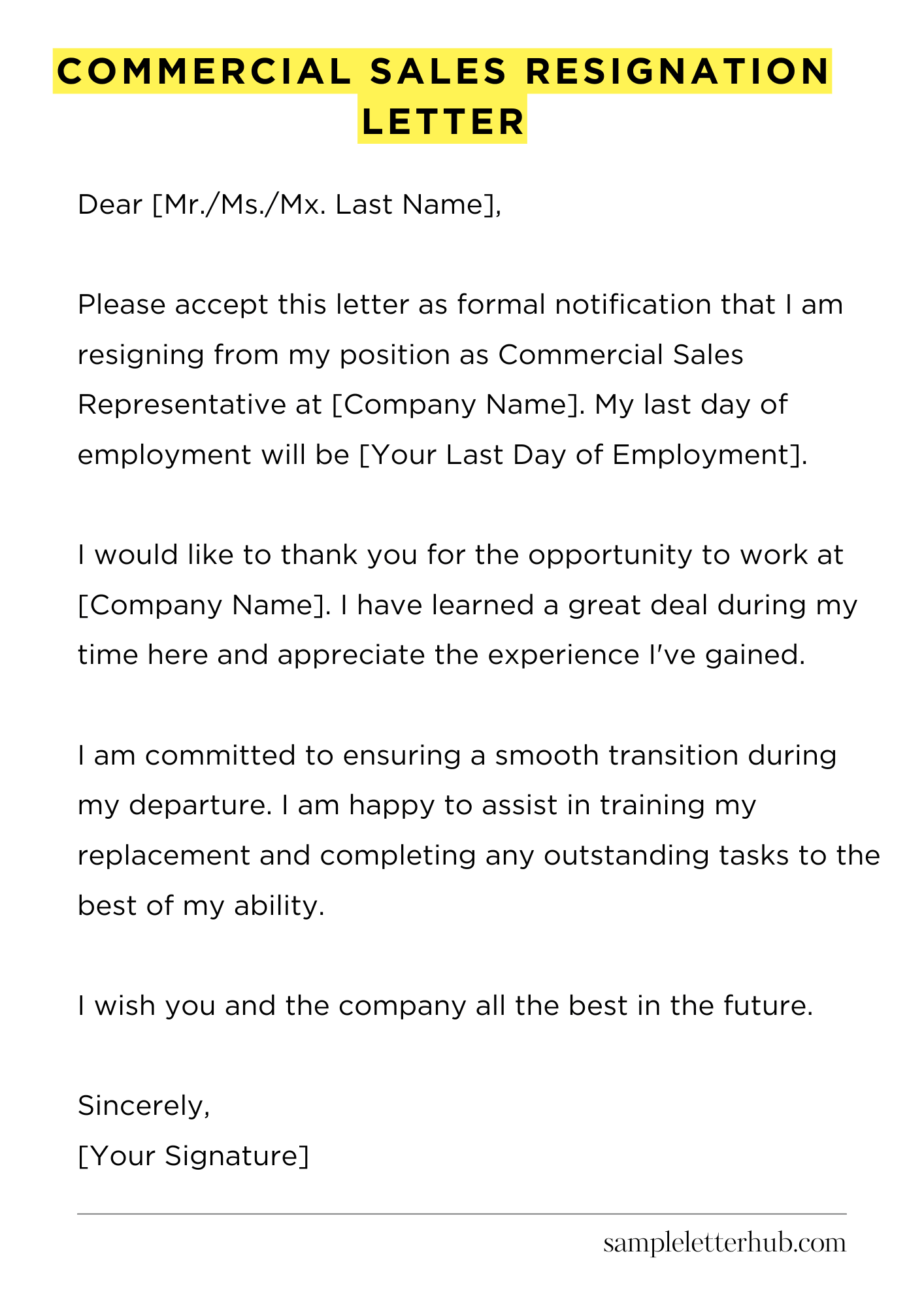 Commercial Sales Resignation Letter