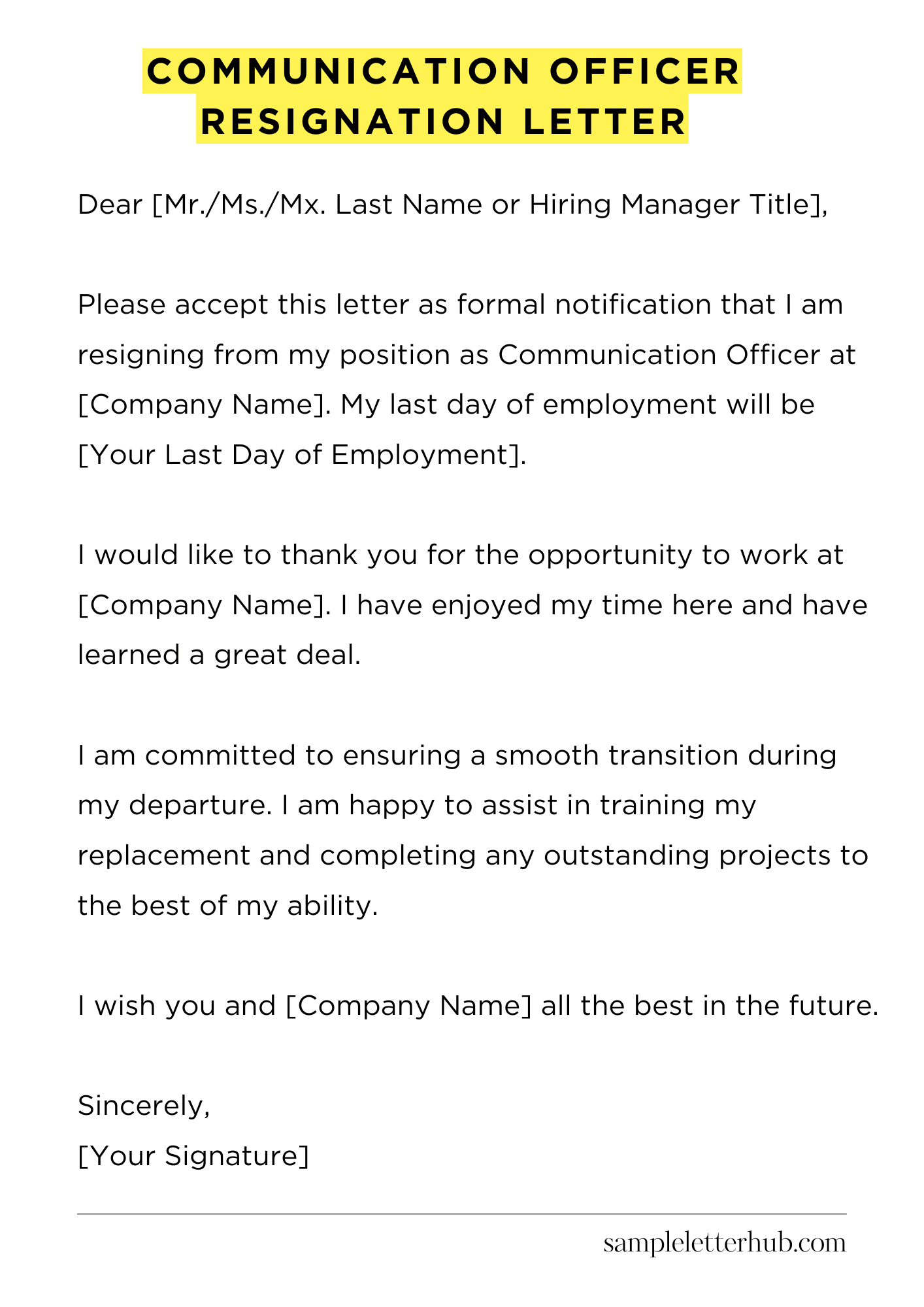 Communication Officer Resignation Letter