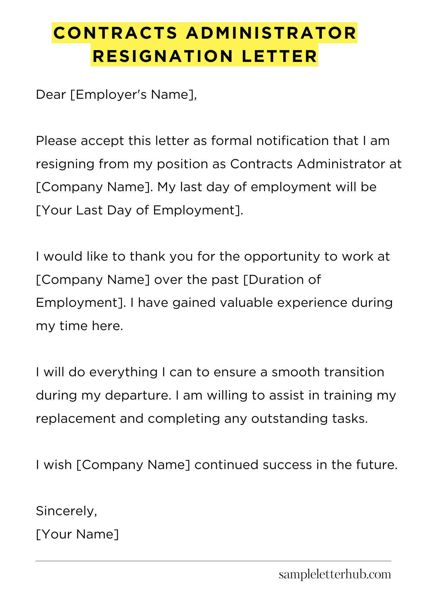 Contracts Administrator Resignation Letter