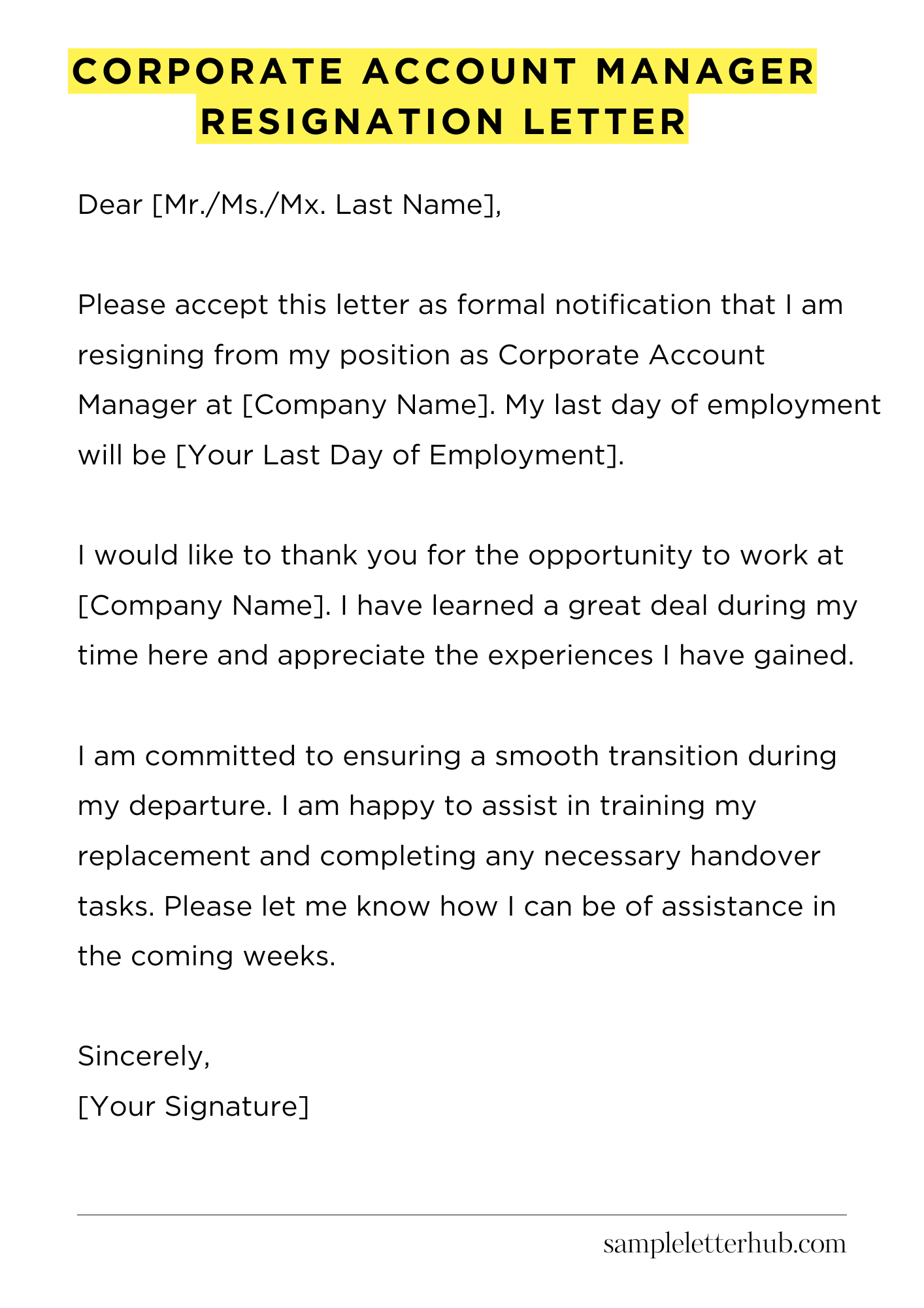 Corporate Account Manager Resignation Letter