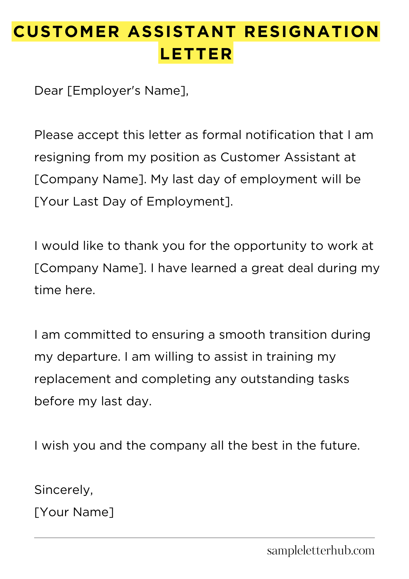Customer Assistant Resignation Letter
