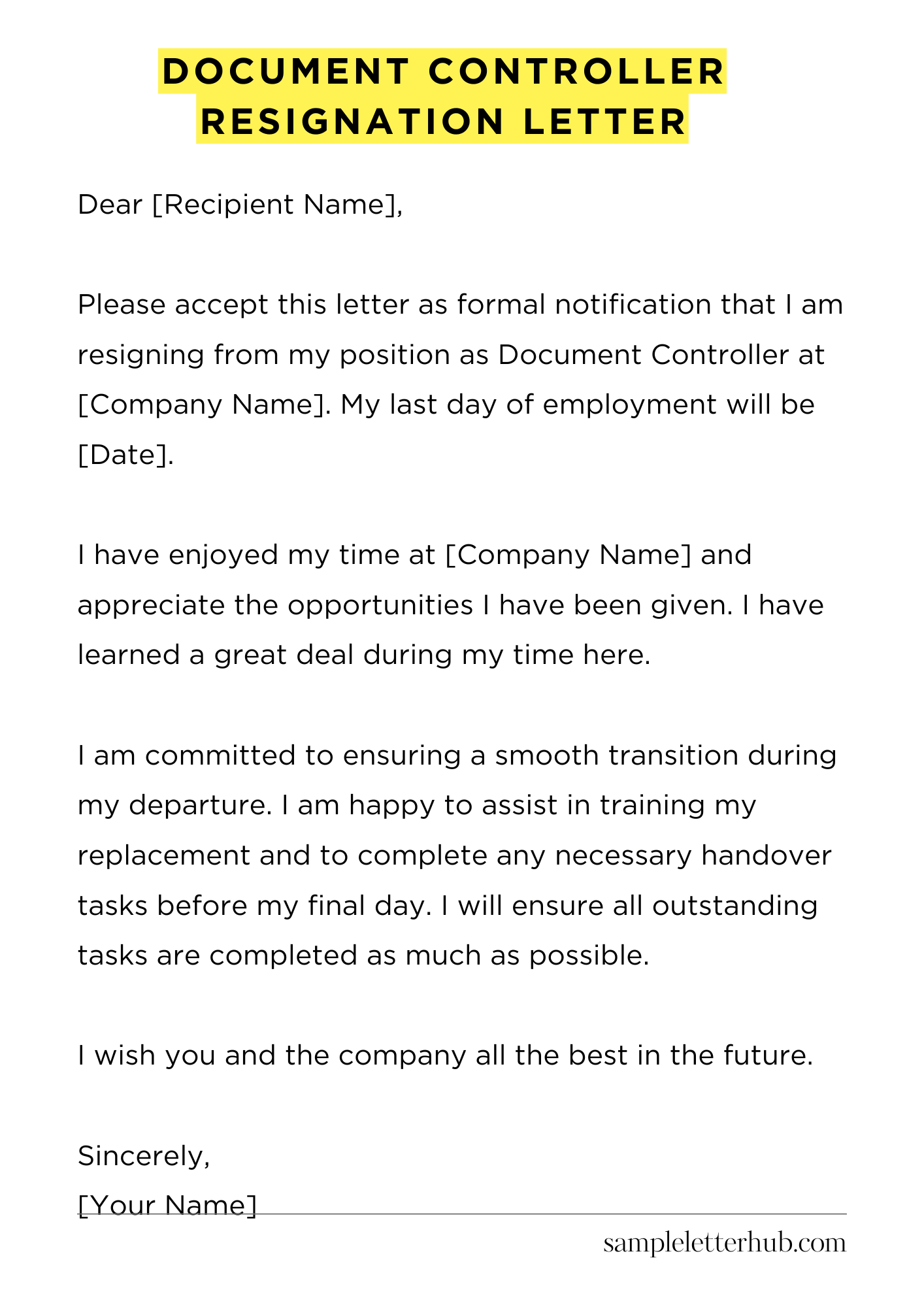 Document Controller Resignation Letter