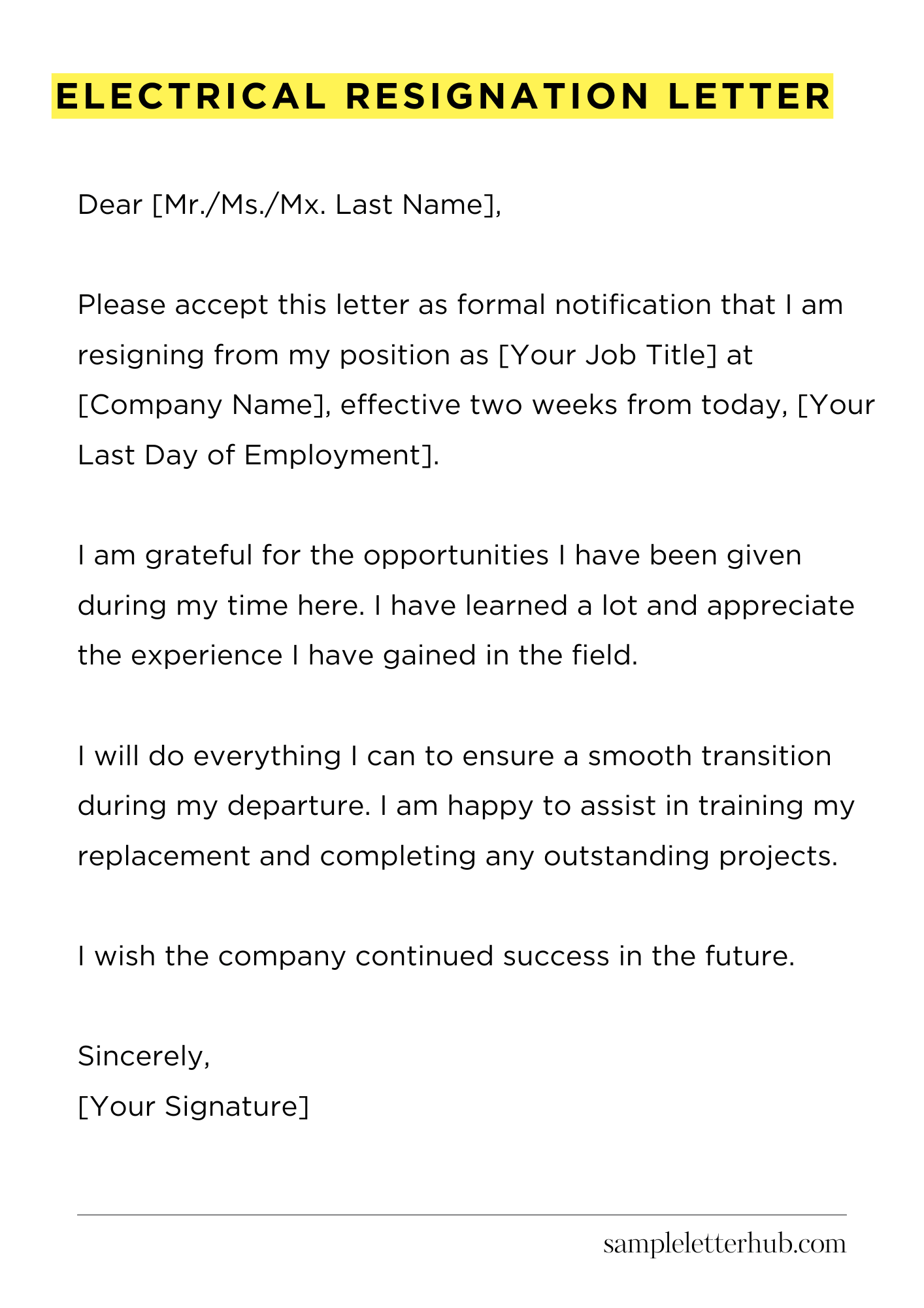 Electrical Resignation Letter