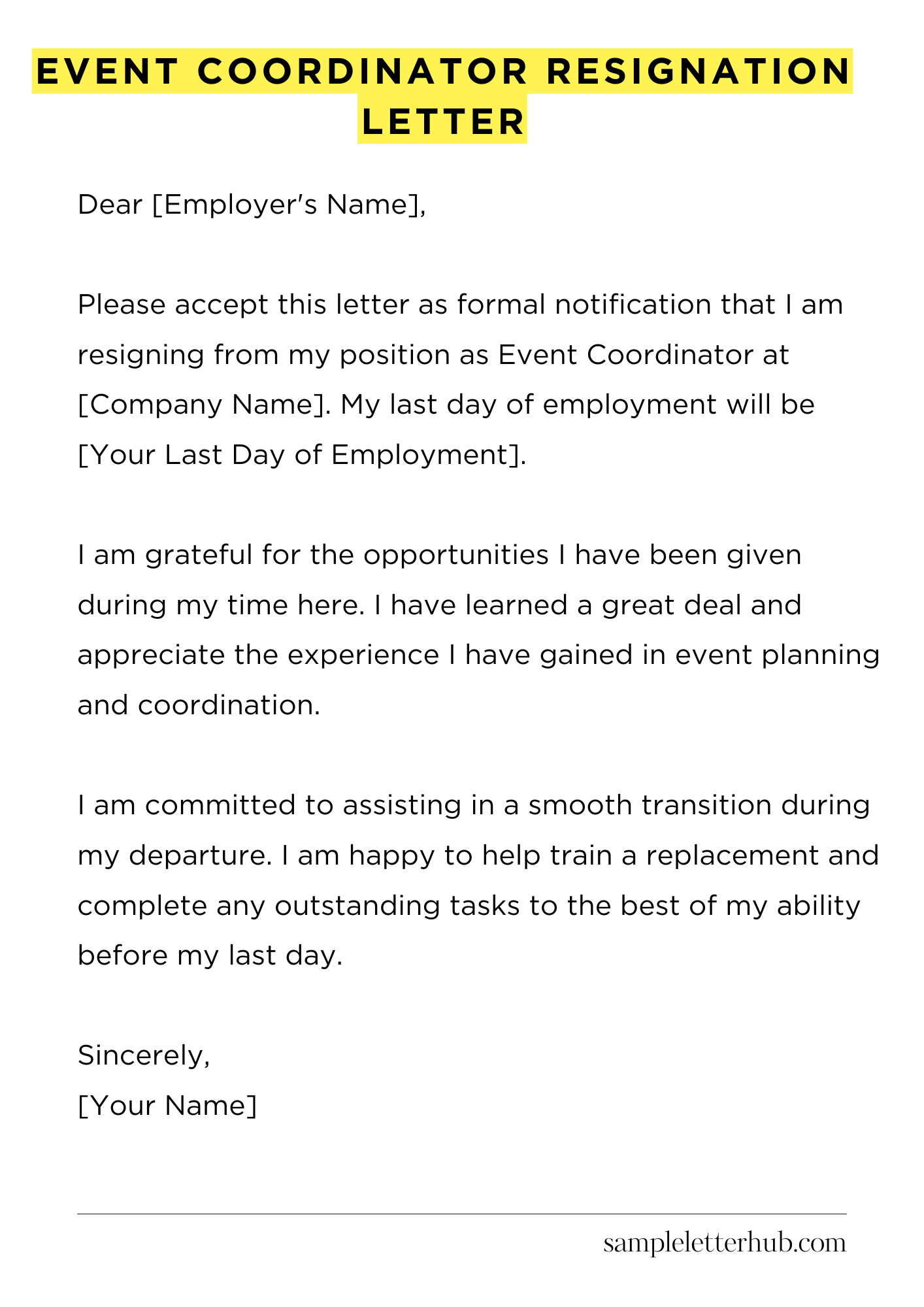 Event Coordinator Resignation Letter
