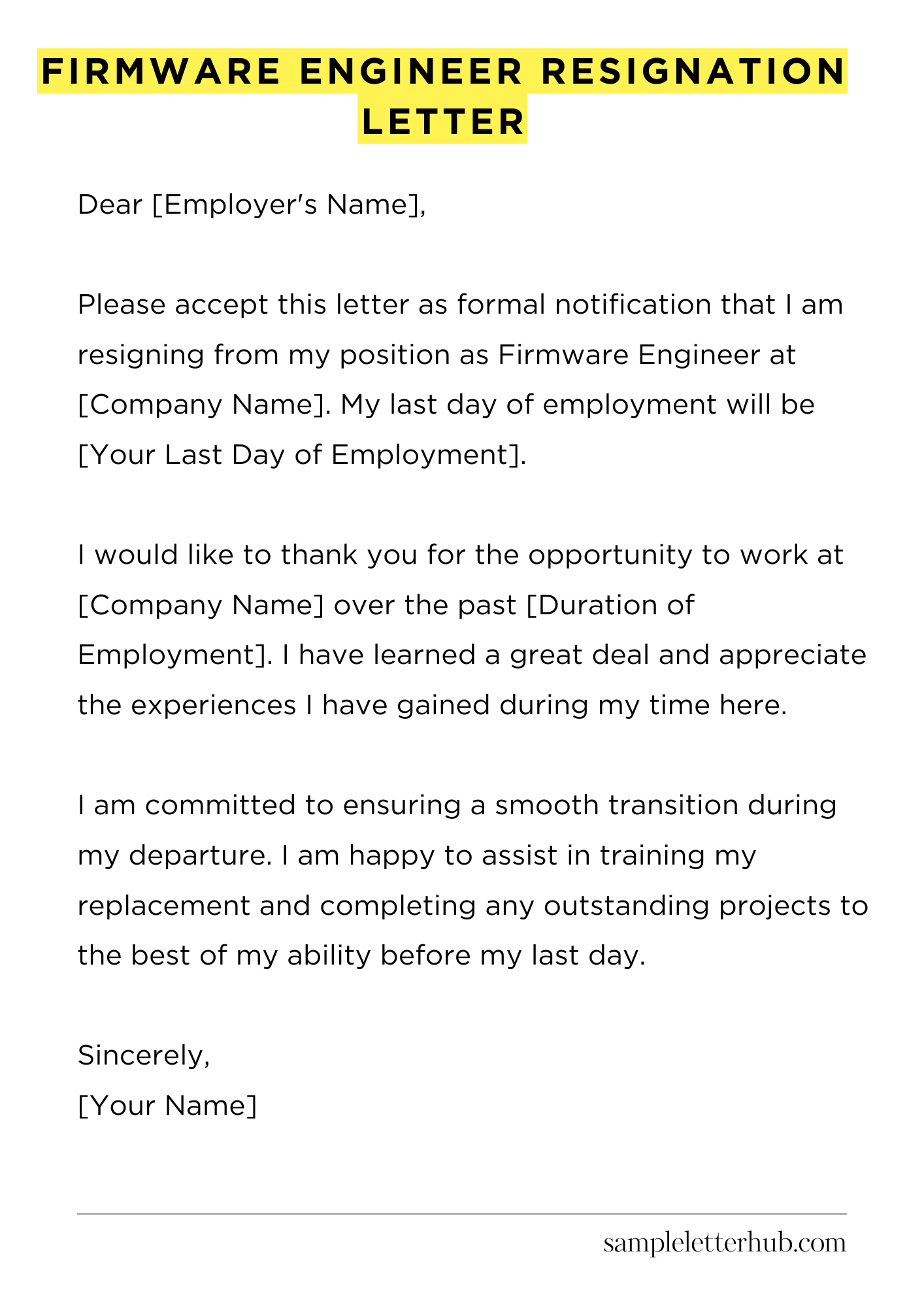 Firmware Engineer Resignation Letter