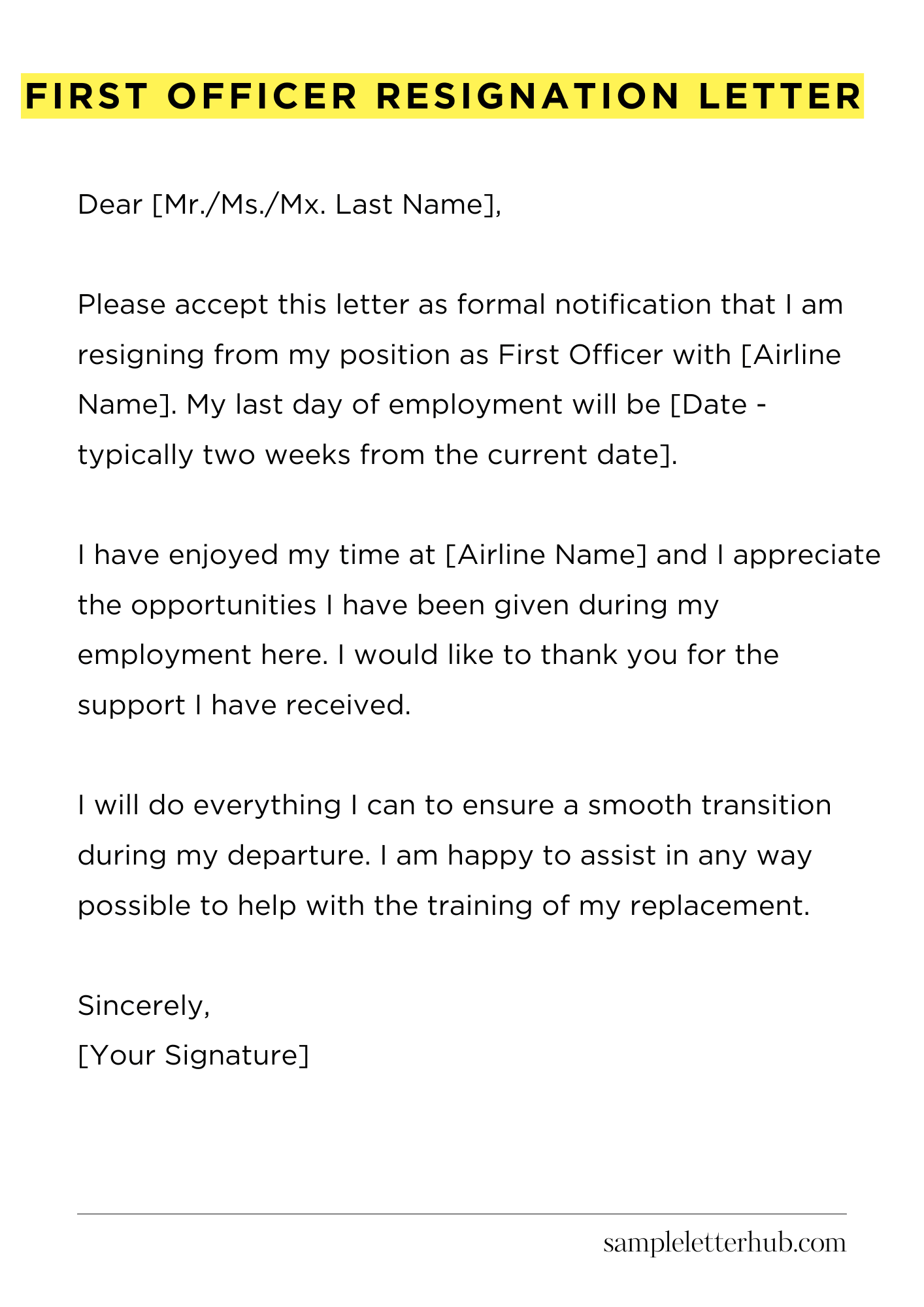 First Officer Resignation Letter