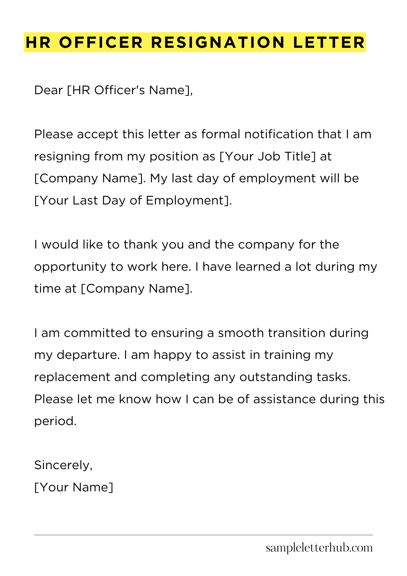 Hr Officer Resignation Letter