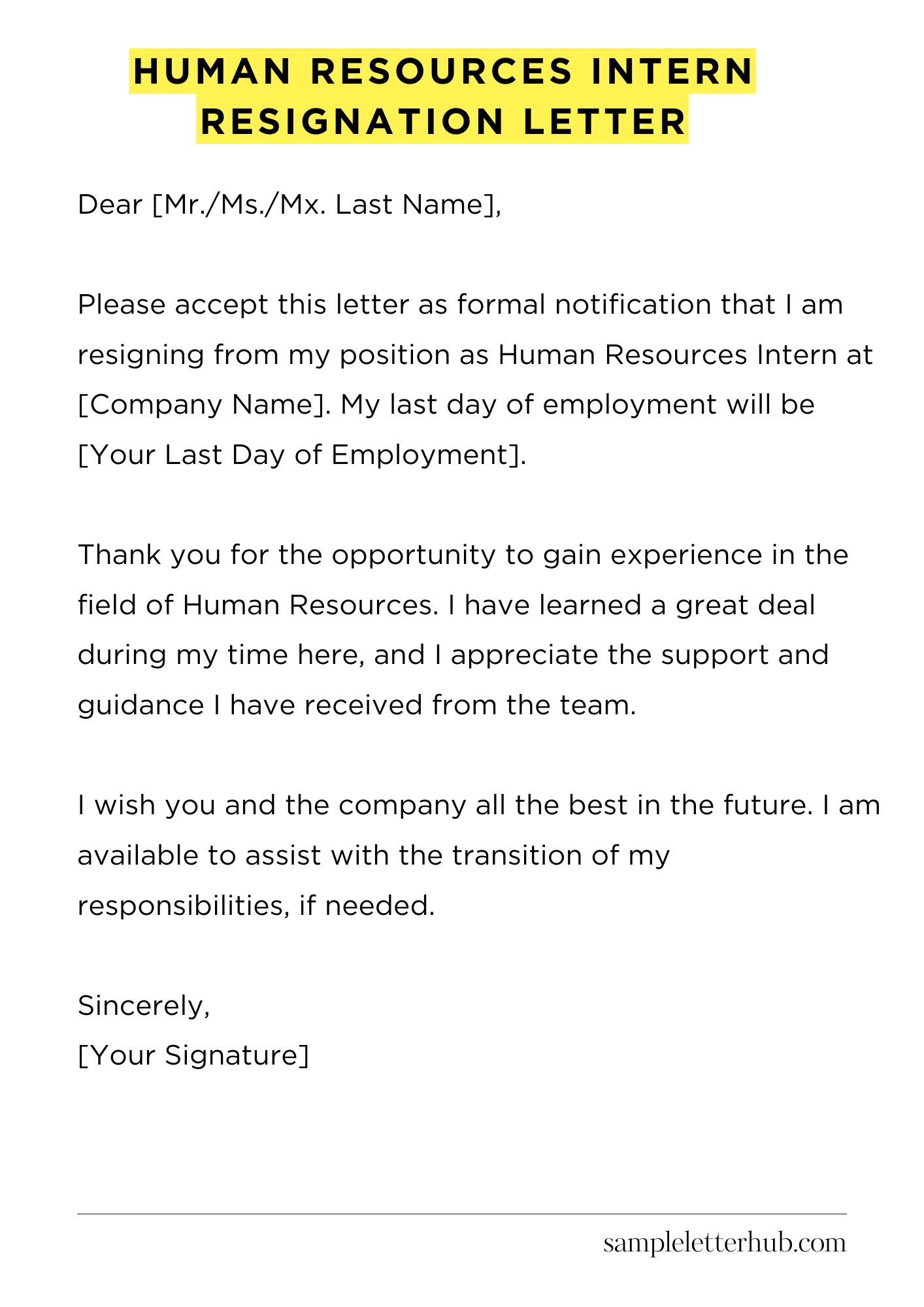 Human Resources Intern Resignation Letter