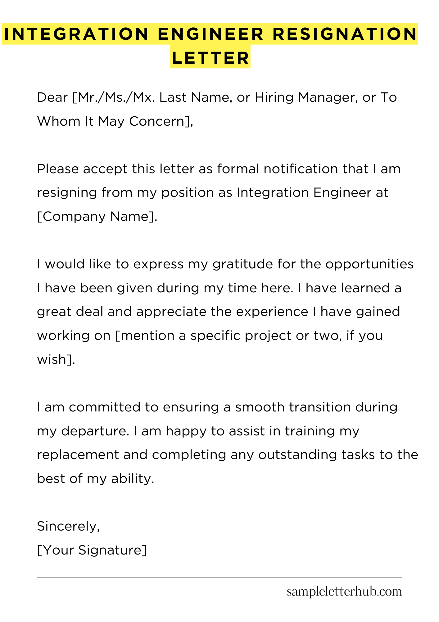 Integration Engineer Resignation Letter