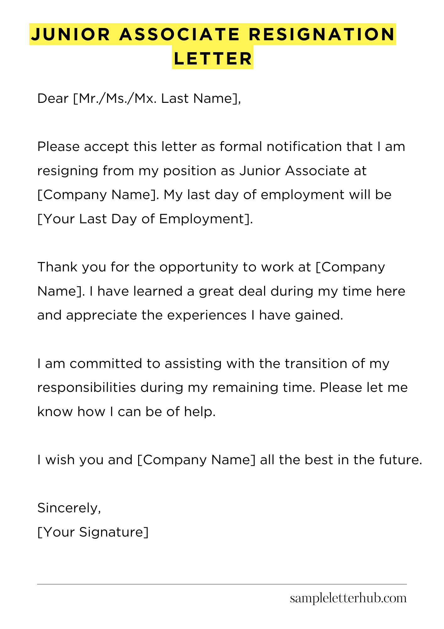 Junior Associate Resignation Letter