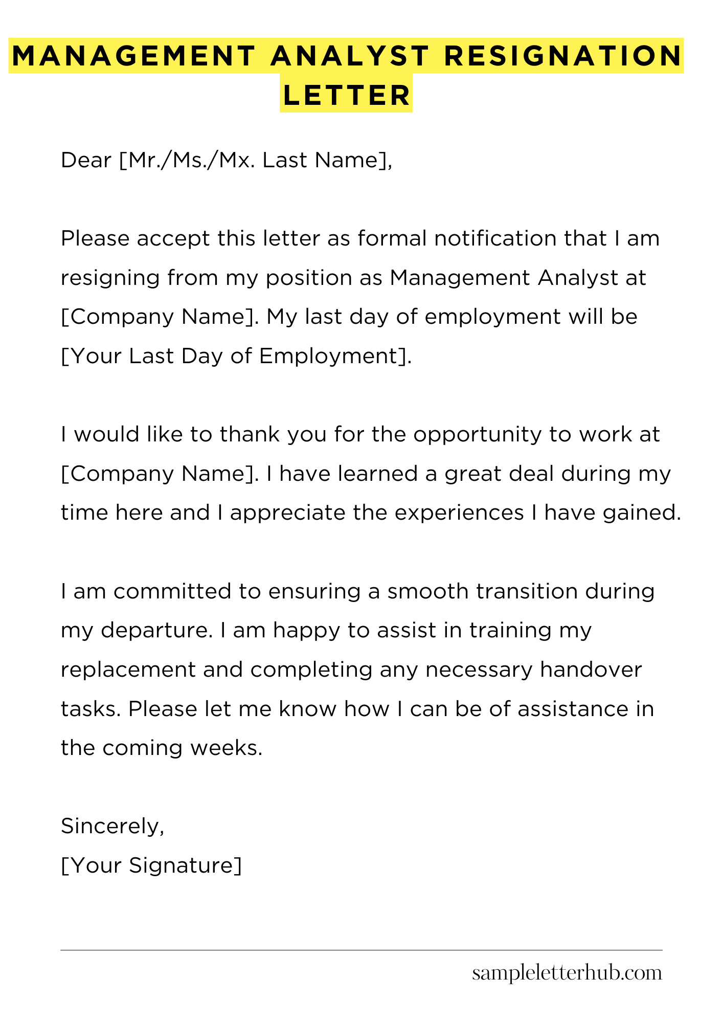 Management Analyst Resignation Letter
