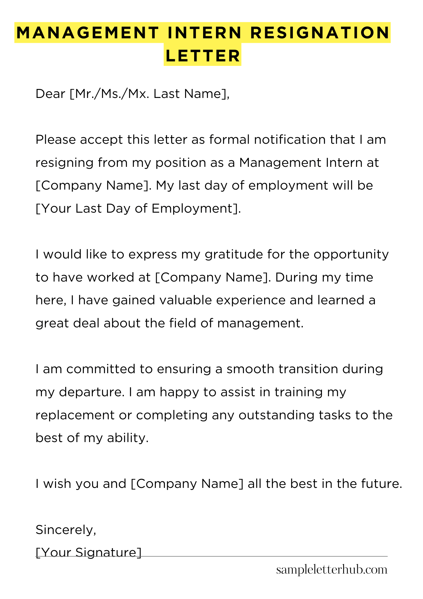 Management Intern Resignation Letter
