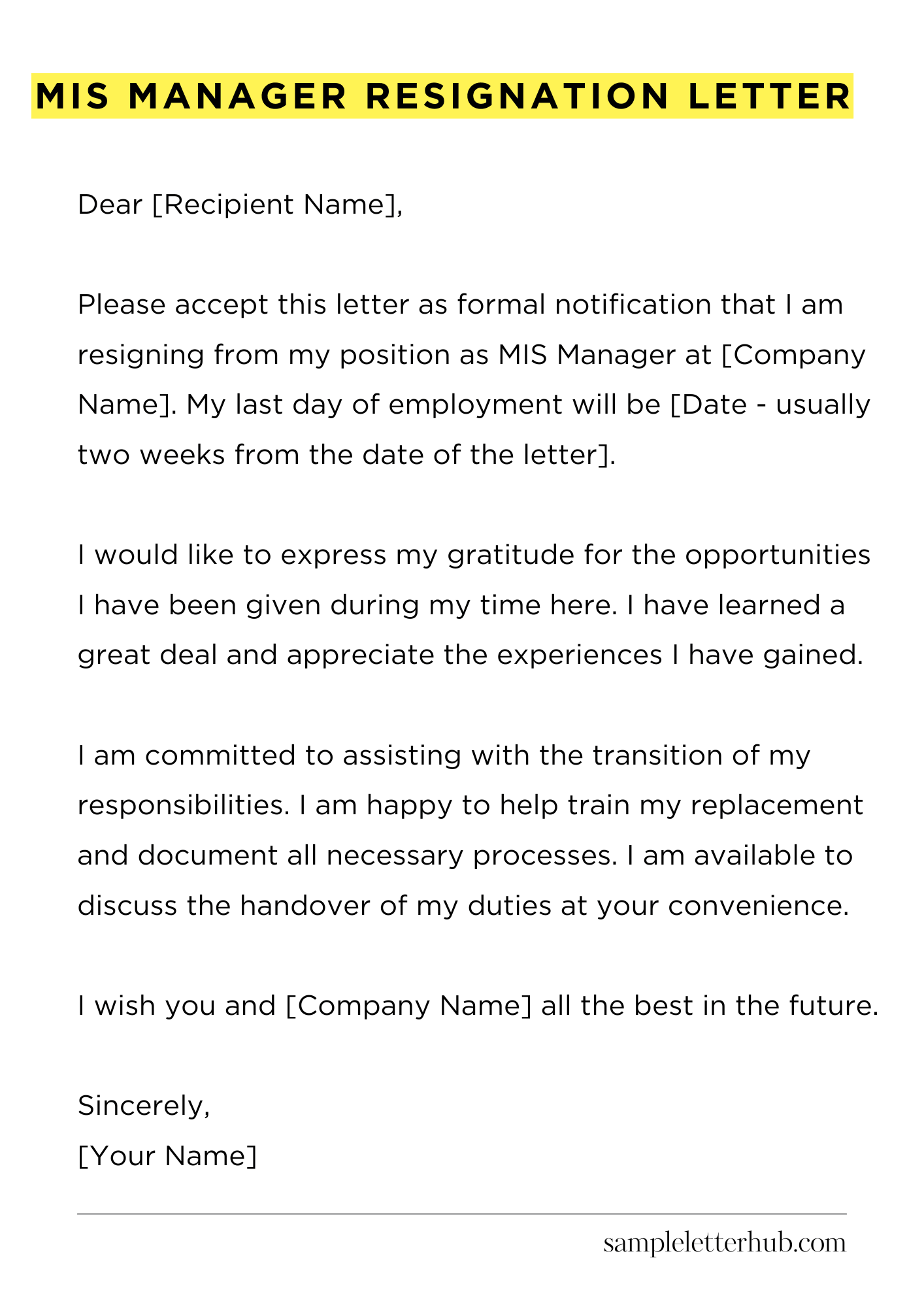 Mis Manager Resignation Letter