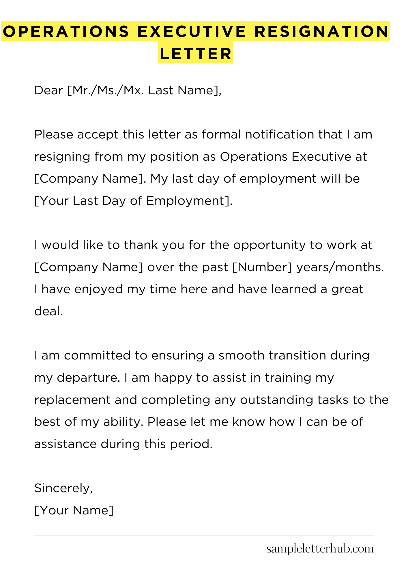 Operations Executive Resignation Letter