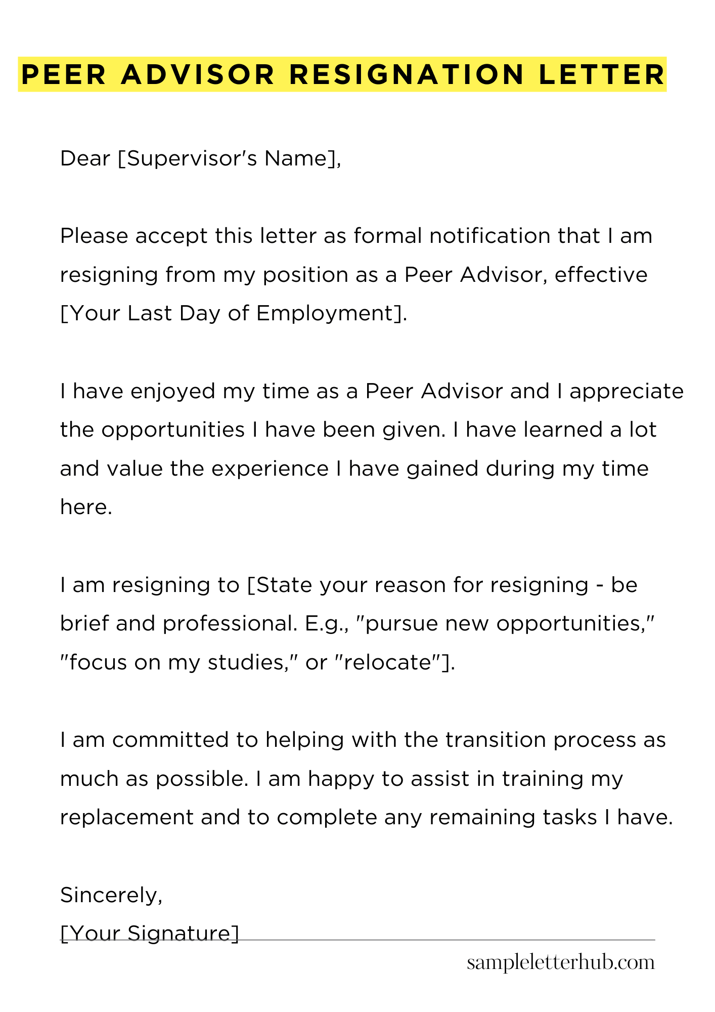 Peer Advisor Resignation Letter