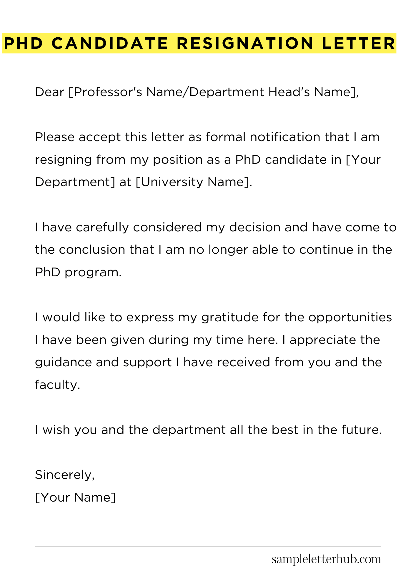 Phd Candidate Resignation Letter
