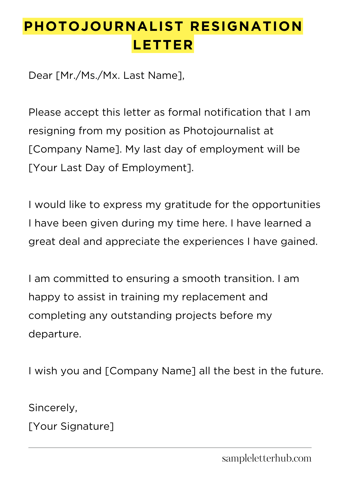 Photojournalist Resignation Letter