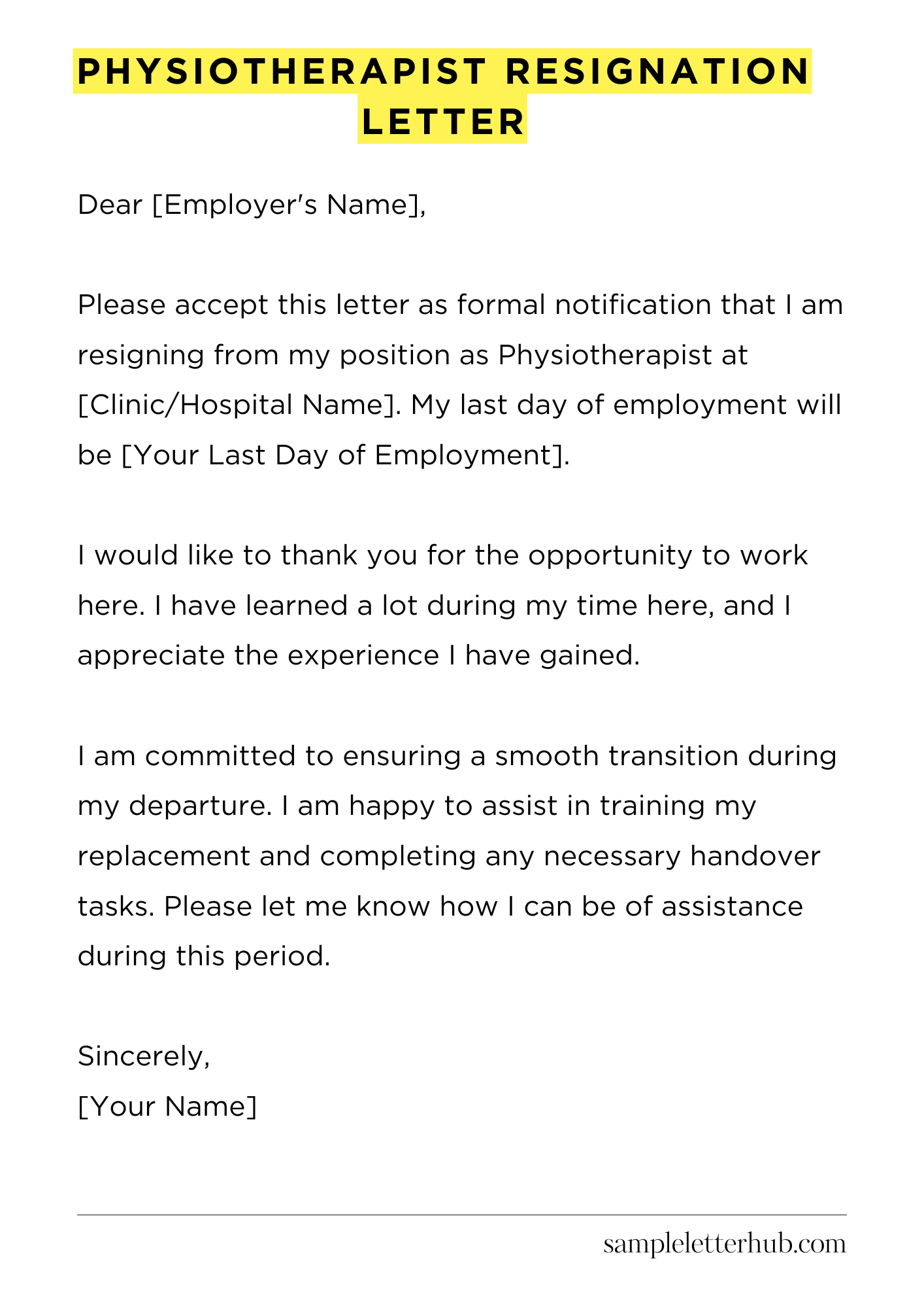 Physiotherapist Resignation Letter